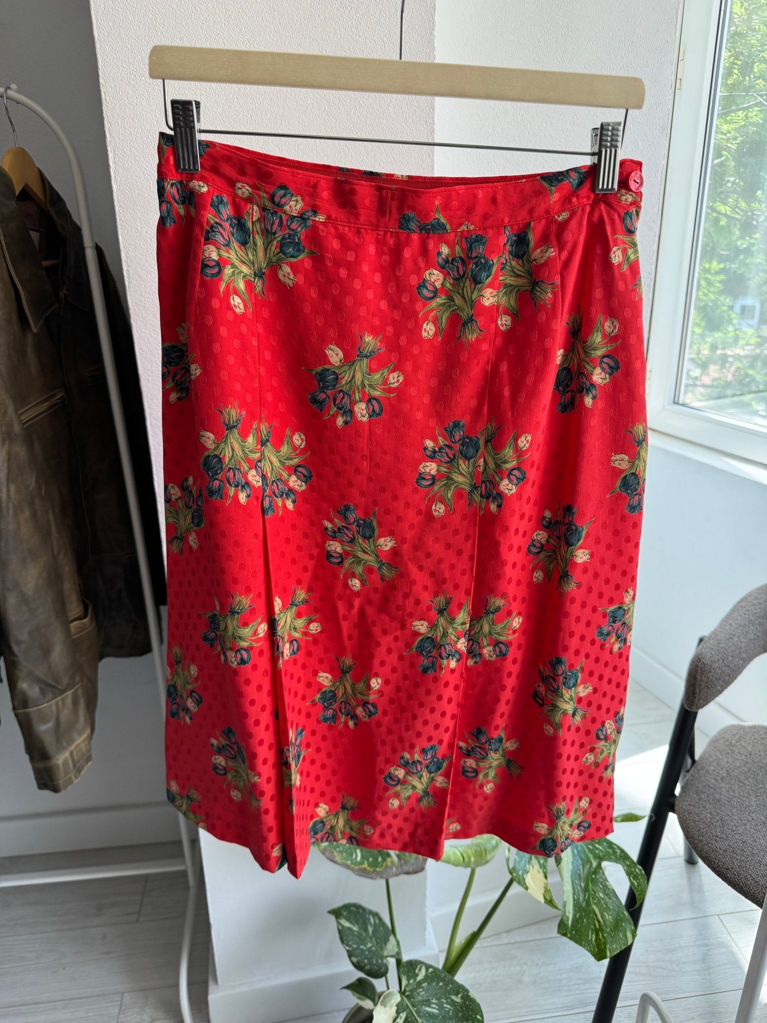 🌹 Fustă Vintage Red Printed – Polka Dot & Floral – S/M Damă - anbracaminte