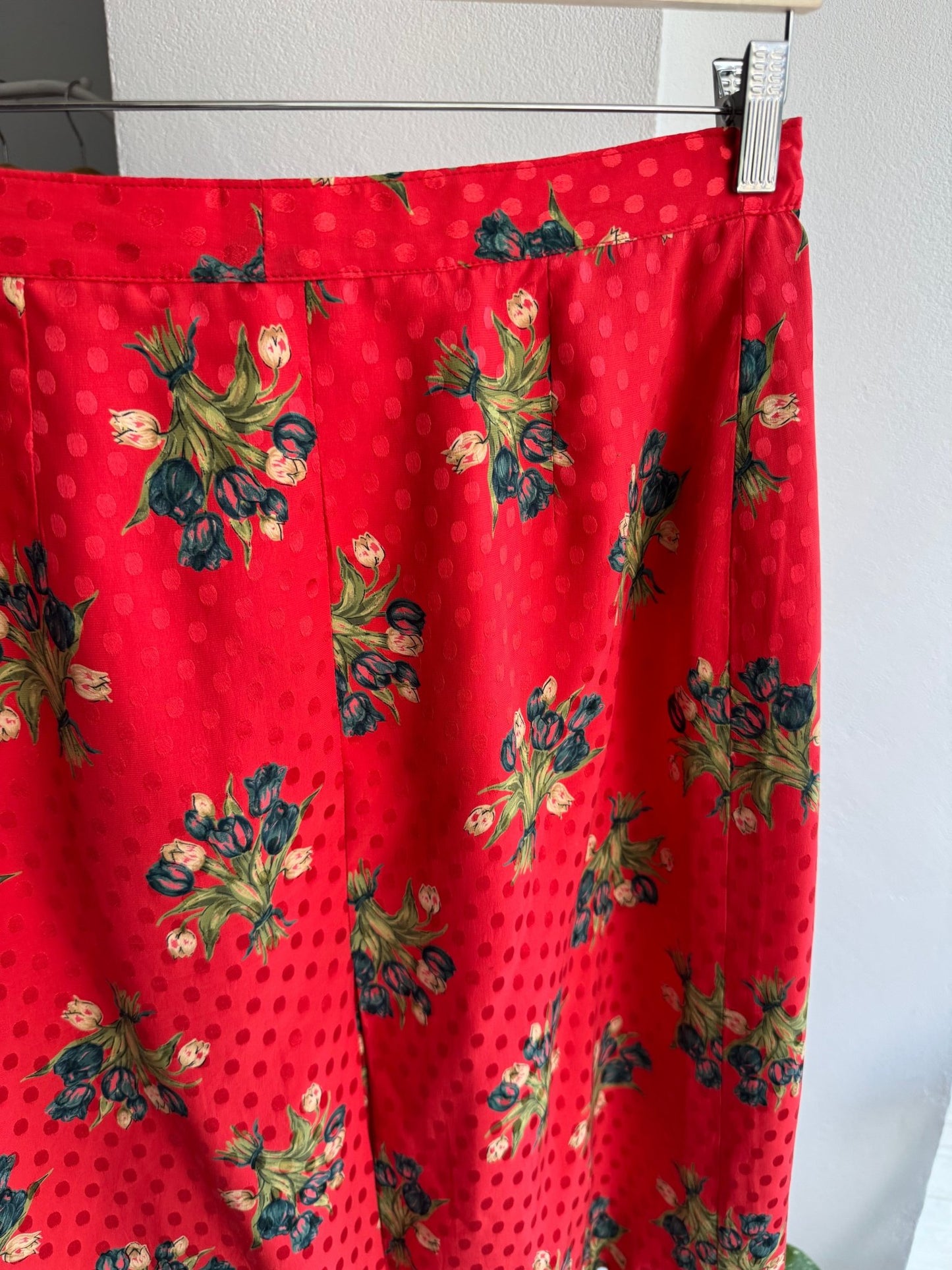 🌹 Fustă Vintage Red Printed – Polka Dot & Floral – S/M Damă - anbracaminte