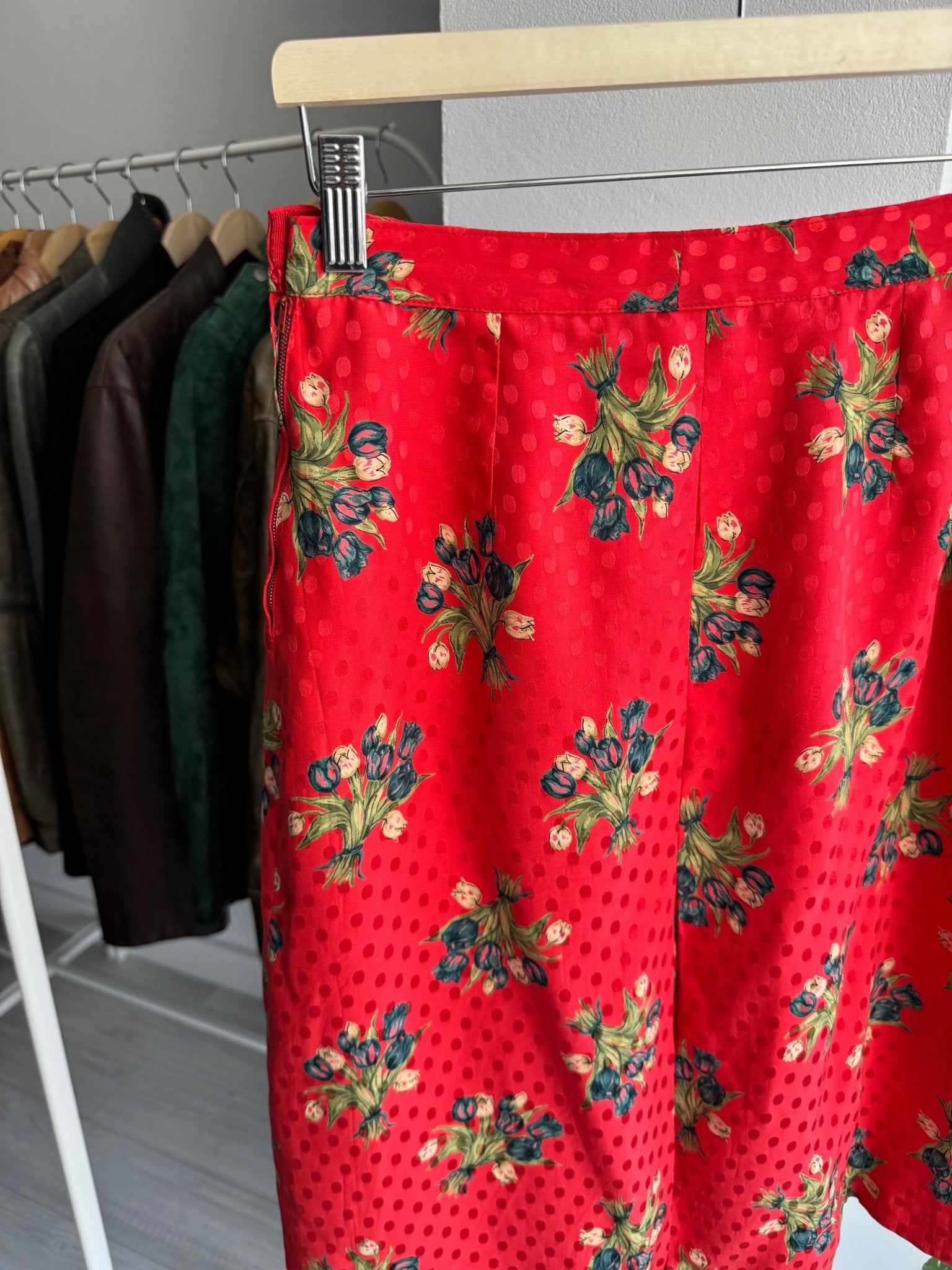 🌹 Fustă Vintage Red Printed – Polka Dot & Floral – S/M Damă - anbracaminte