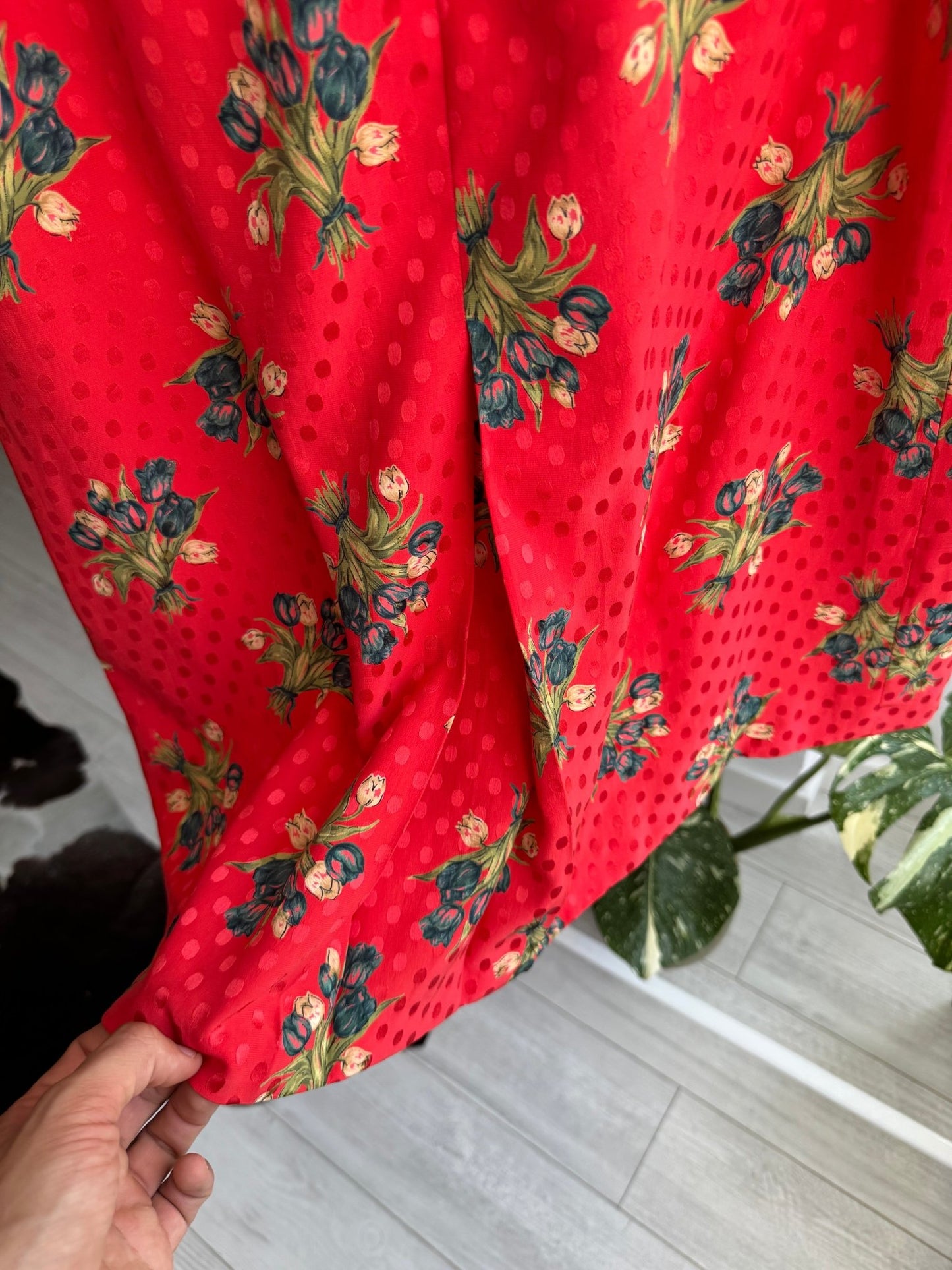 🌹 Fustă Vintage Red Printed – Polka Dot & Floral – S/M Damă - anbracaminte