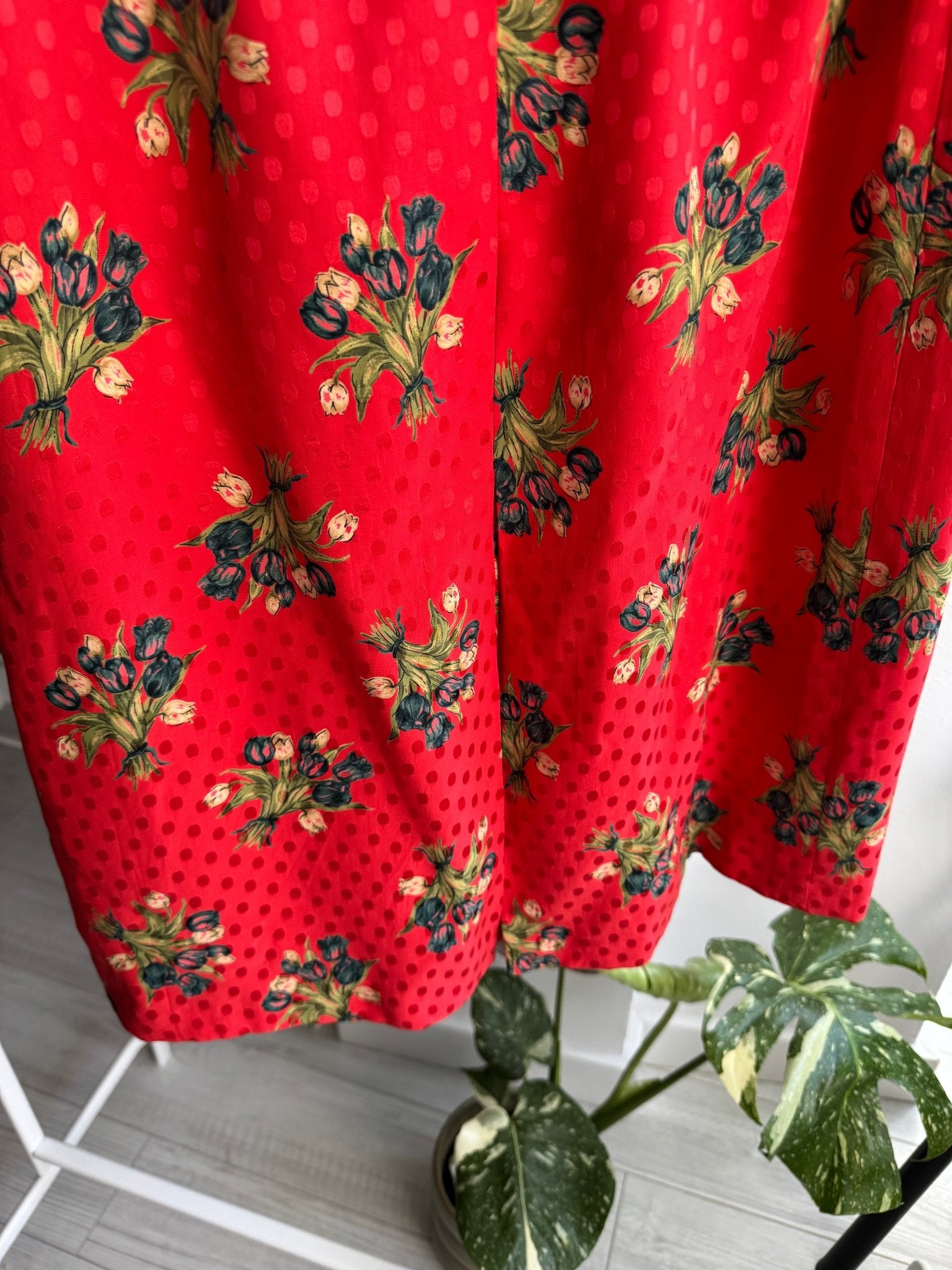 🌹 Fustă Vintage Red Printed – Polka Dot & Floral – S/M Damă - anbracaminte