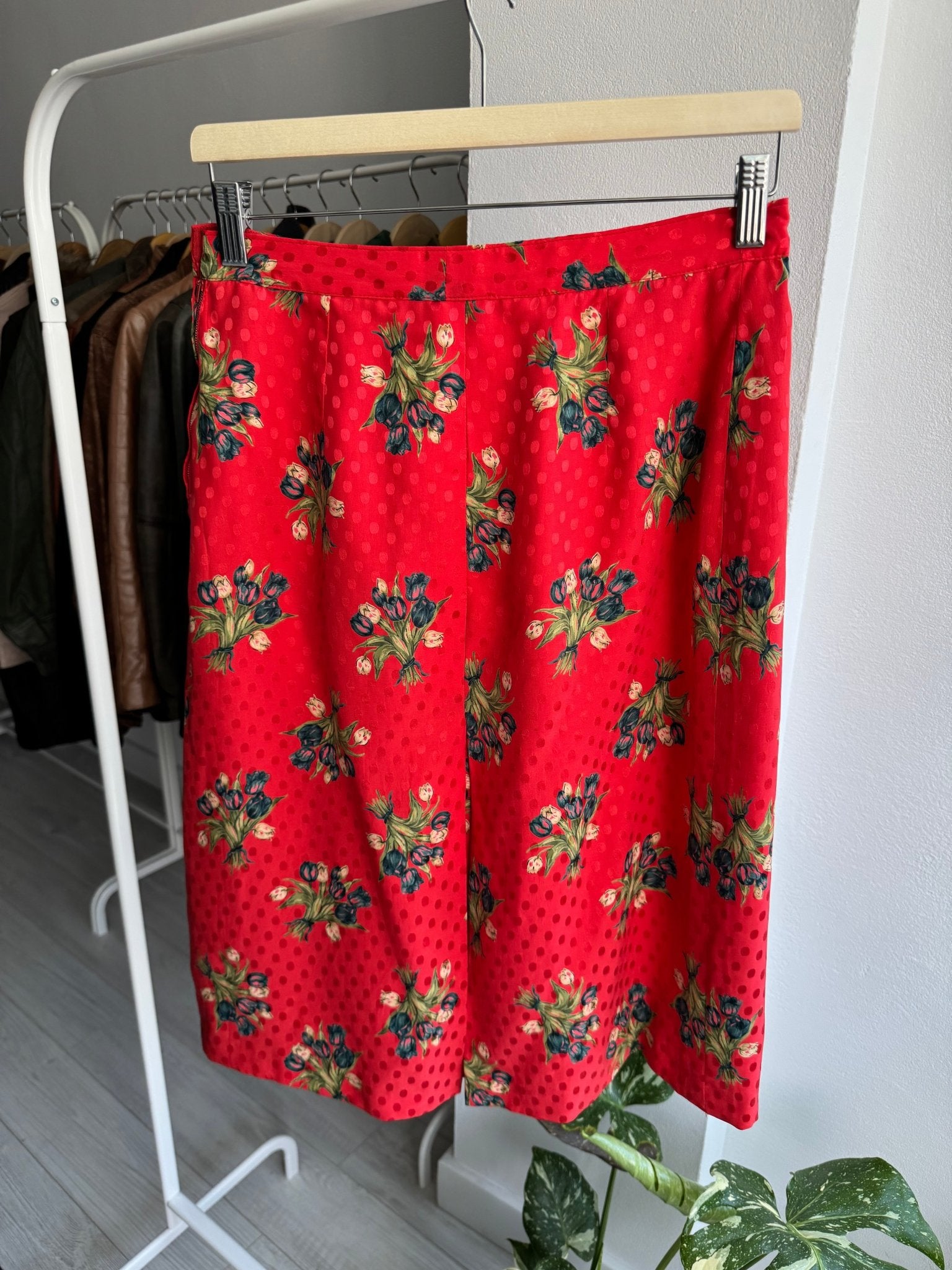 🌹 Fustă Vintage Red Printed – Polka Dot & Floral – S/M Damă - anbracaminte