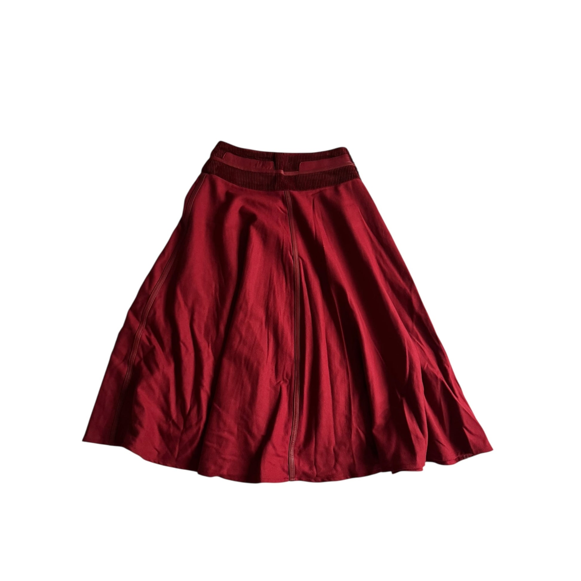 🔴 Fustă vintage roșie cu inserții piele și catifea – mărime IT 38 (XS) - anbracaminte