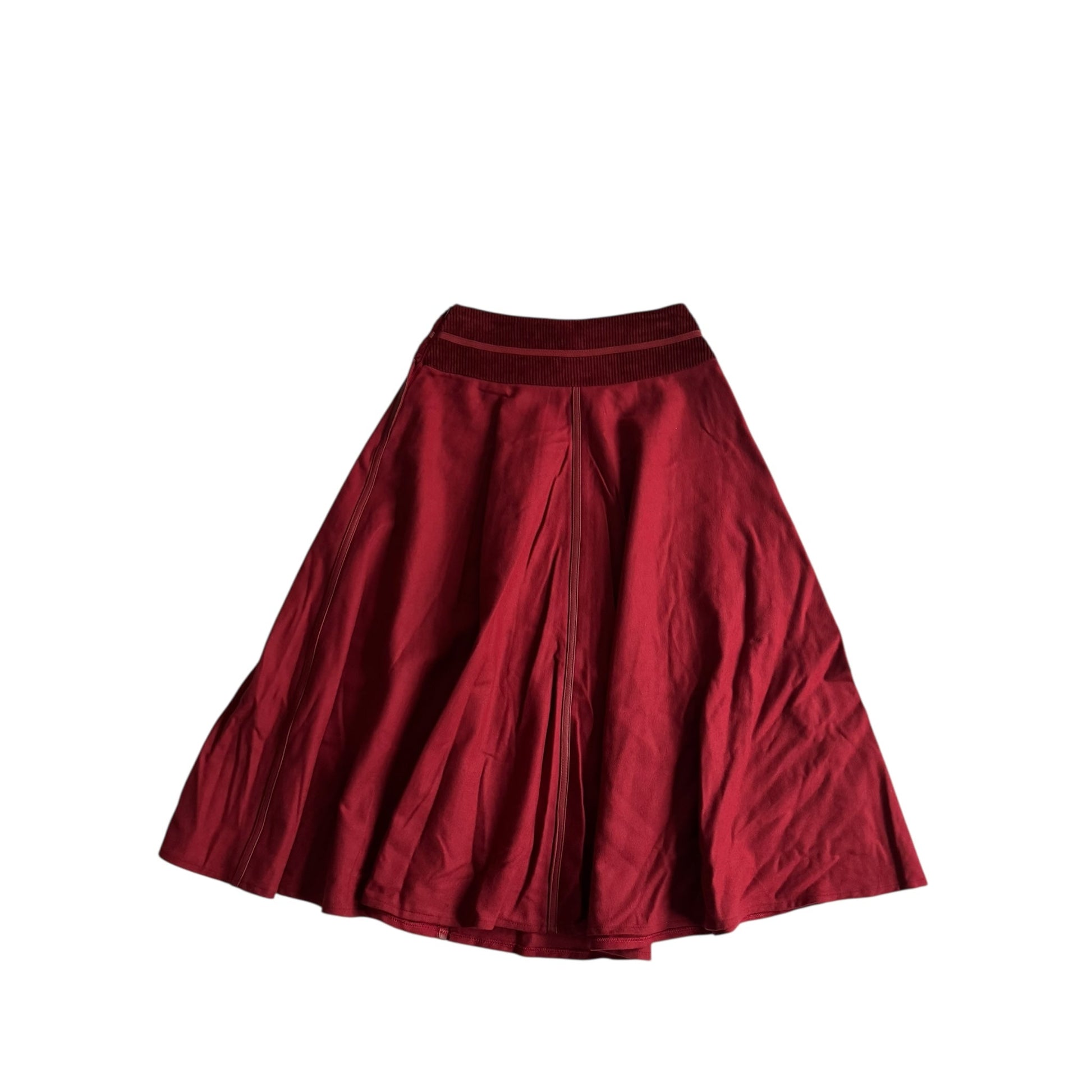 🔴 Fustă vintage roșie cu inserții piele și catifea – mărime IT 38 (XS) - anbracaminte