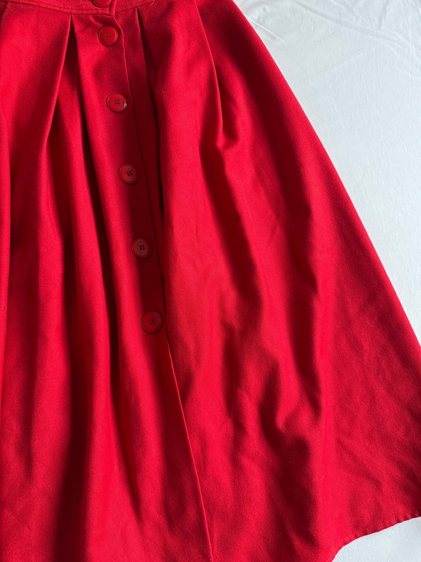 🟥 Fustă vintage roșie cu nasturi frontali / Lână pură (Mărime IT 40 – M - L) - anbracaminte