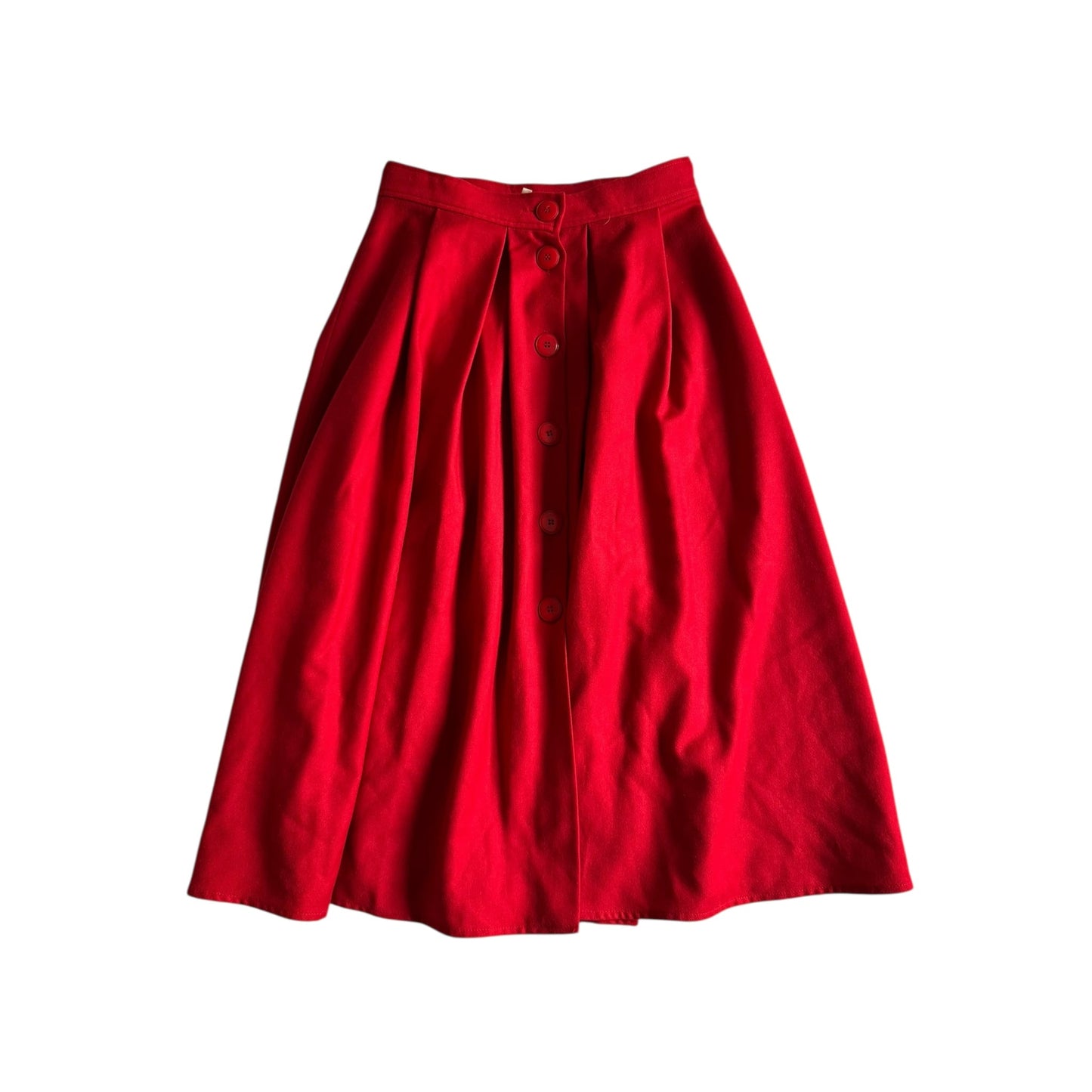 🟥 Fustă vintage roșie cu nasturi frontali / Lână pură (Mărime IT 40 – M - L) - anbracaminte