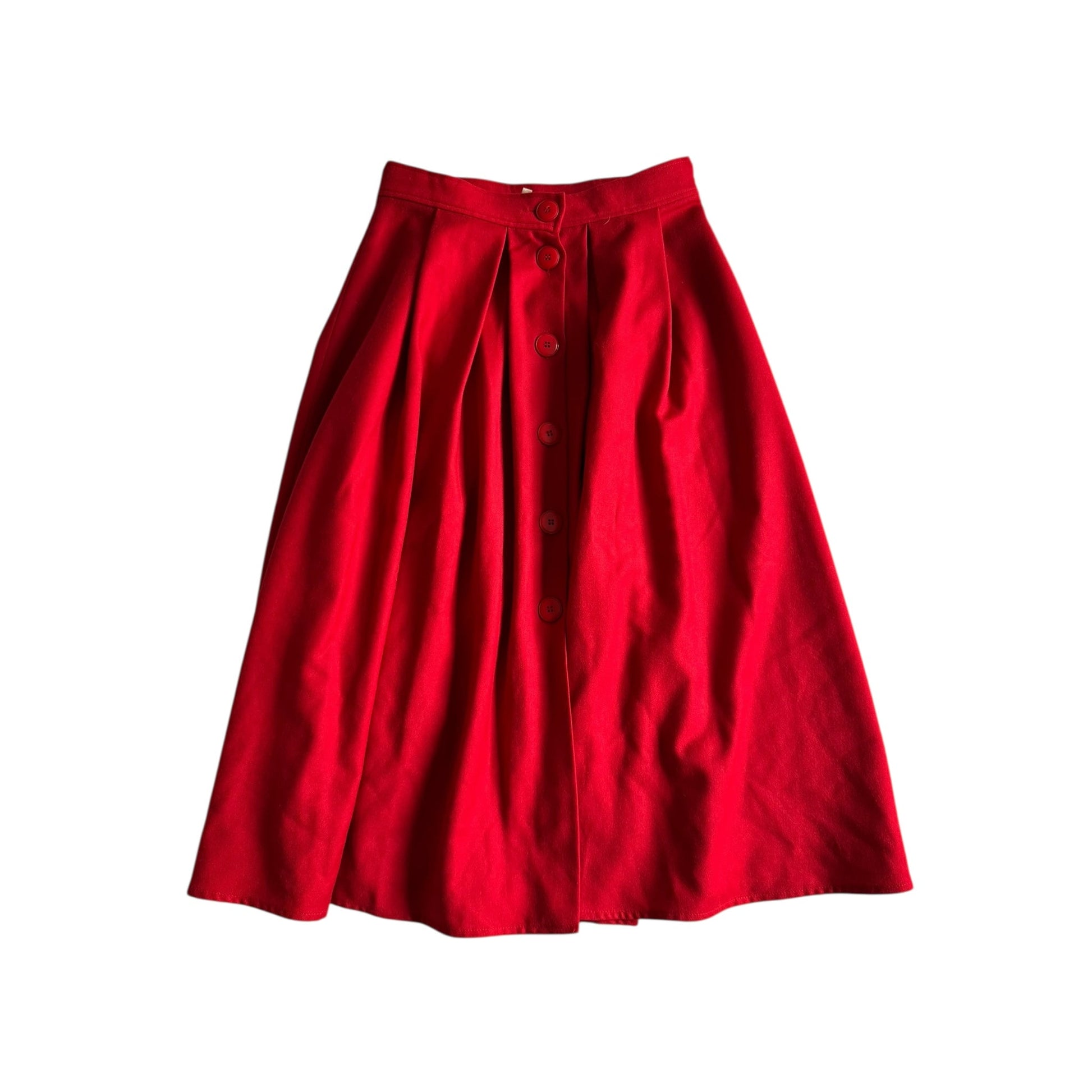 🟥 Fustă vintage roșie cu nasturi frontali / Lână pură (Mărime IT 40 – M - L) - anbracaminte