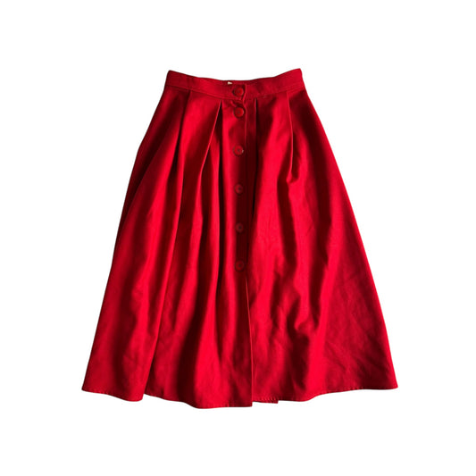 🟥 Fustă vintage roșie cu nasturi frontali / Lână pură (Mărime IT 40 – M - L) - anbracaminte