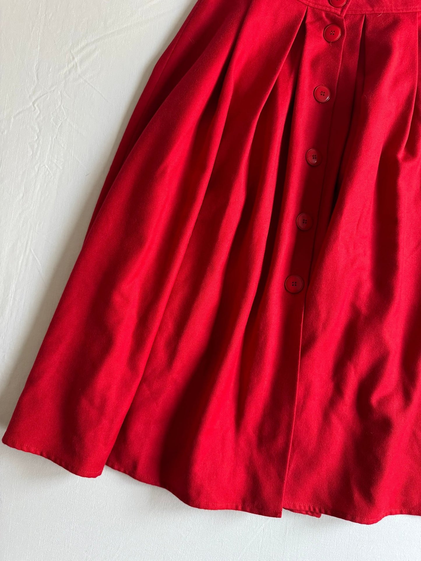 🟥 Fustă vintage roșie cu nasturi frontali / Lână pură (Mărime IT 40 – M - L) - anbracaminte