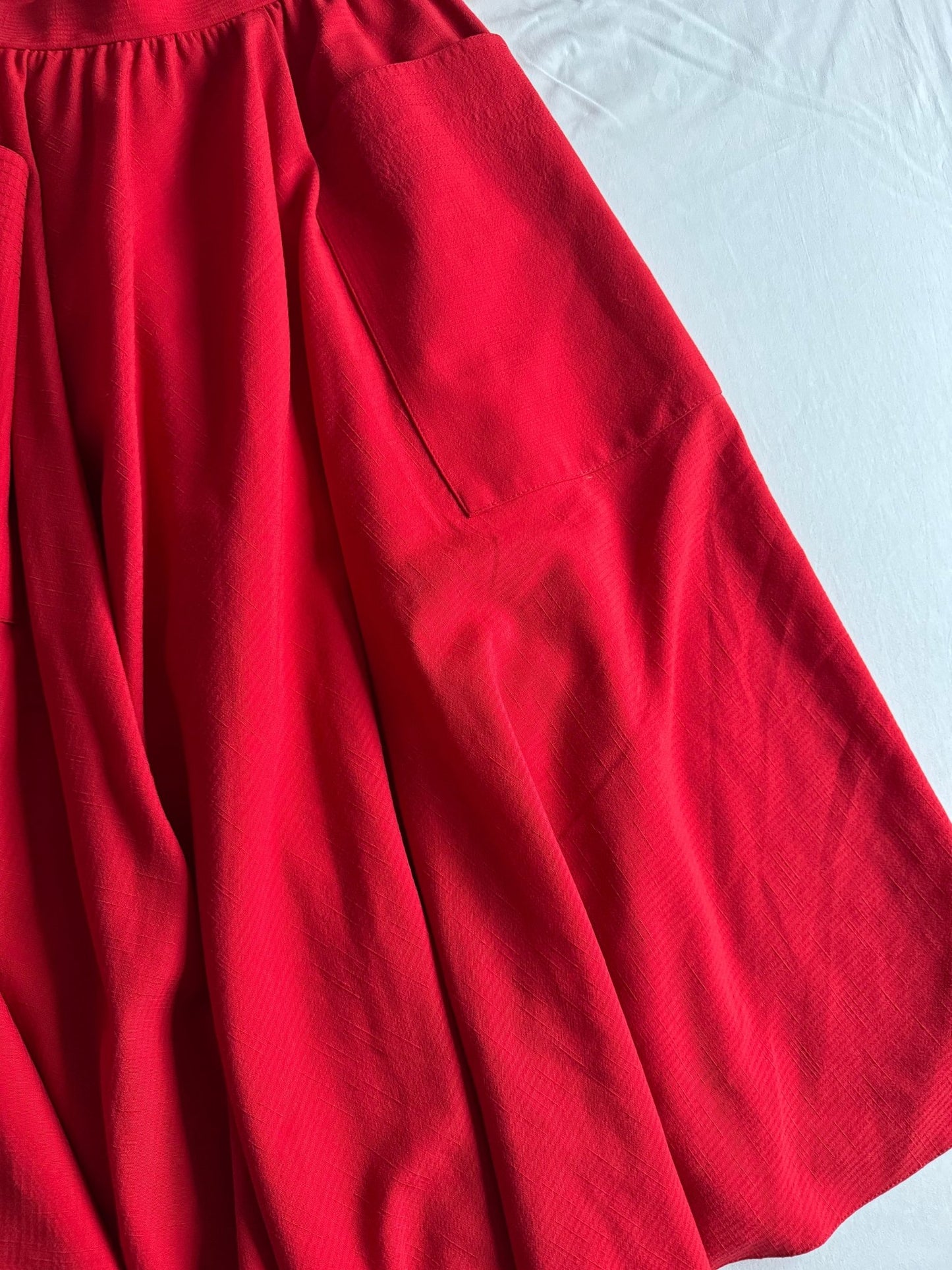 🧵 Fustă Vintage Roșie din Lână cu Buzunare Oversized (Mărime IT 46 - L) - anbracaminte