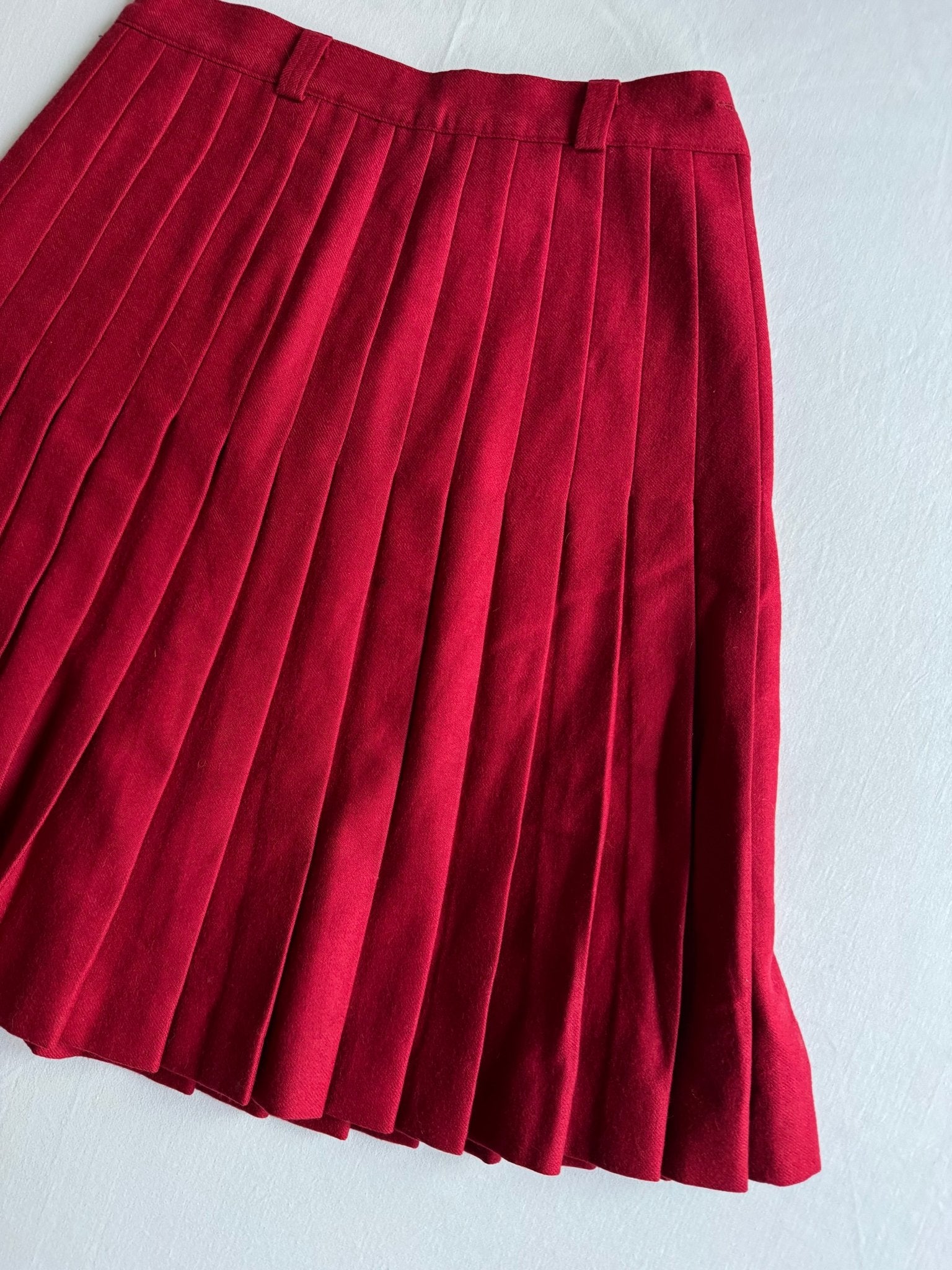 🧵 Fustă Vintage Roșie / Lână Pură / Plisată (Mărime IT 42 - S/M) - anbracaminte
