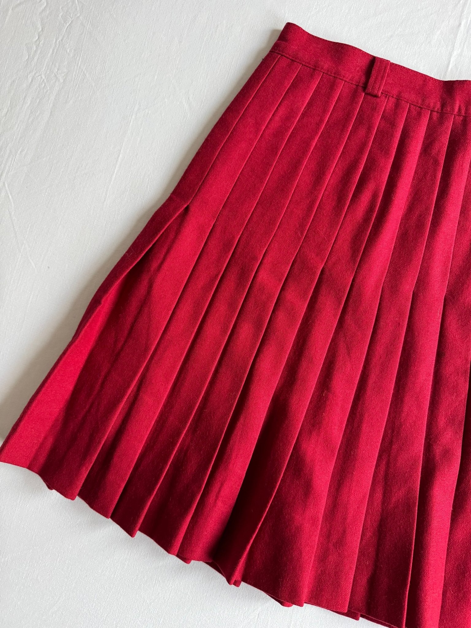 🧵 Fustă Vintage Roșie / Lână Pură / Plisată (Mărime IT 42 - S/M) - anbracaminte