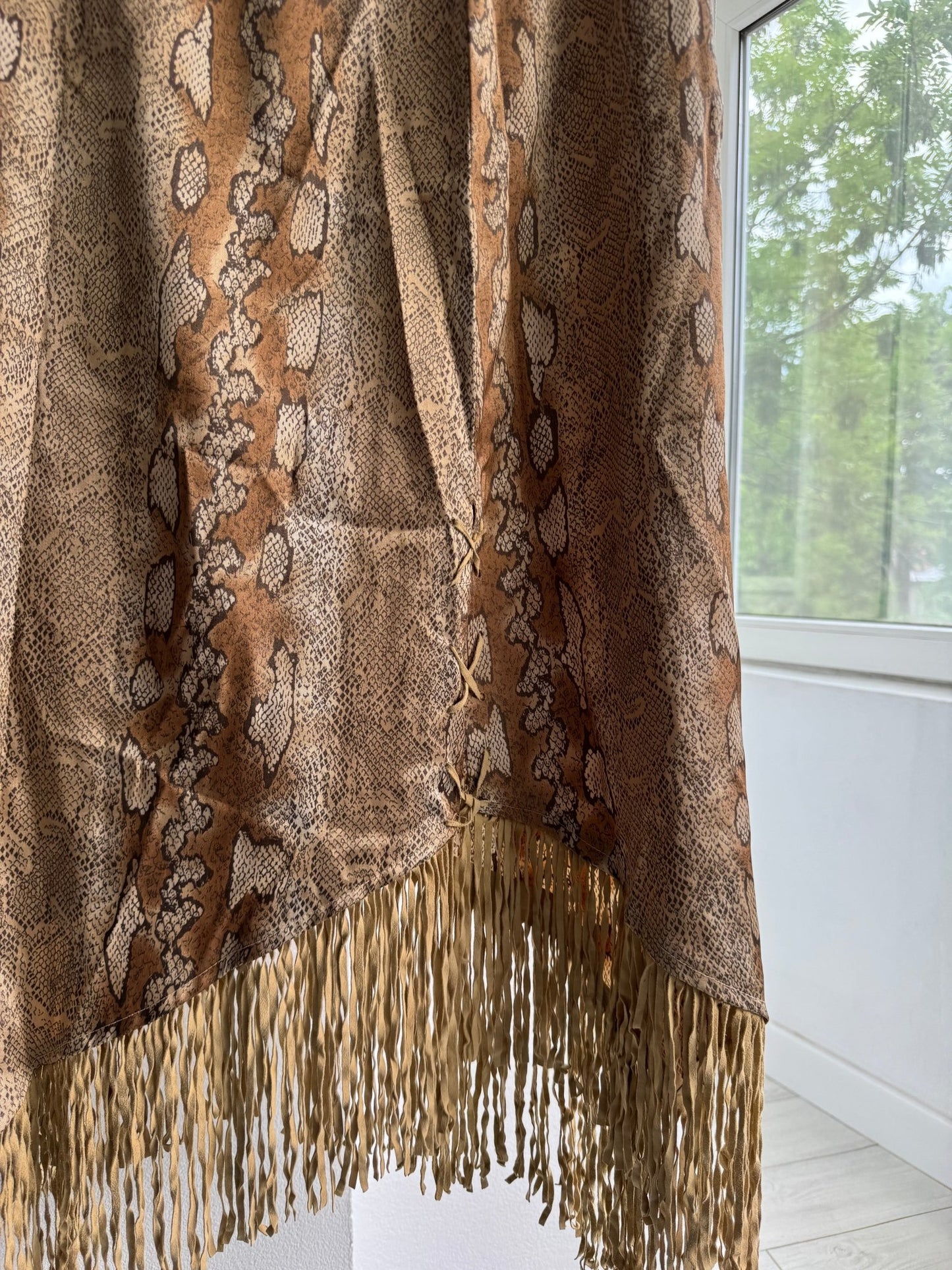🐍 Fustă Vintage Snakeskin Print cu Franjuri – IT 44 (M) – Made in Italy - anbracaminte