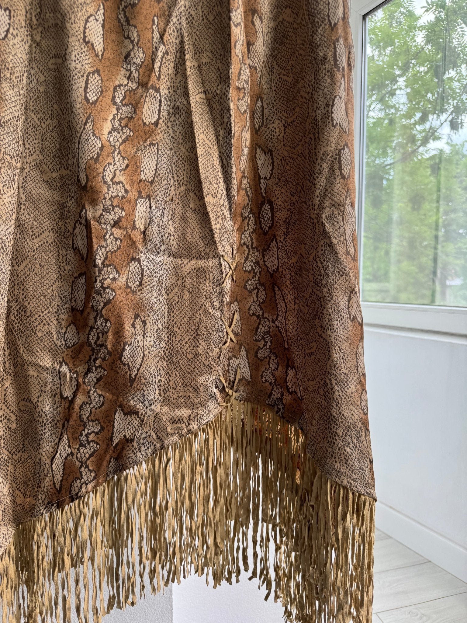🐍 Fustă Vintage Snakeskin Print cu Franjuri – IT 44 (M) – Made in Italy - anbracaminte