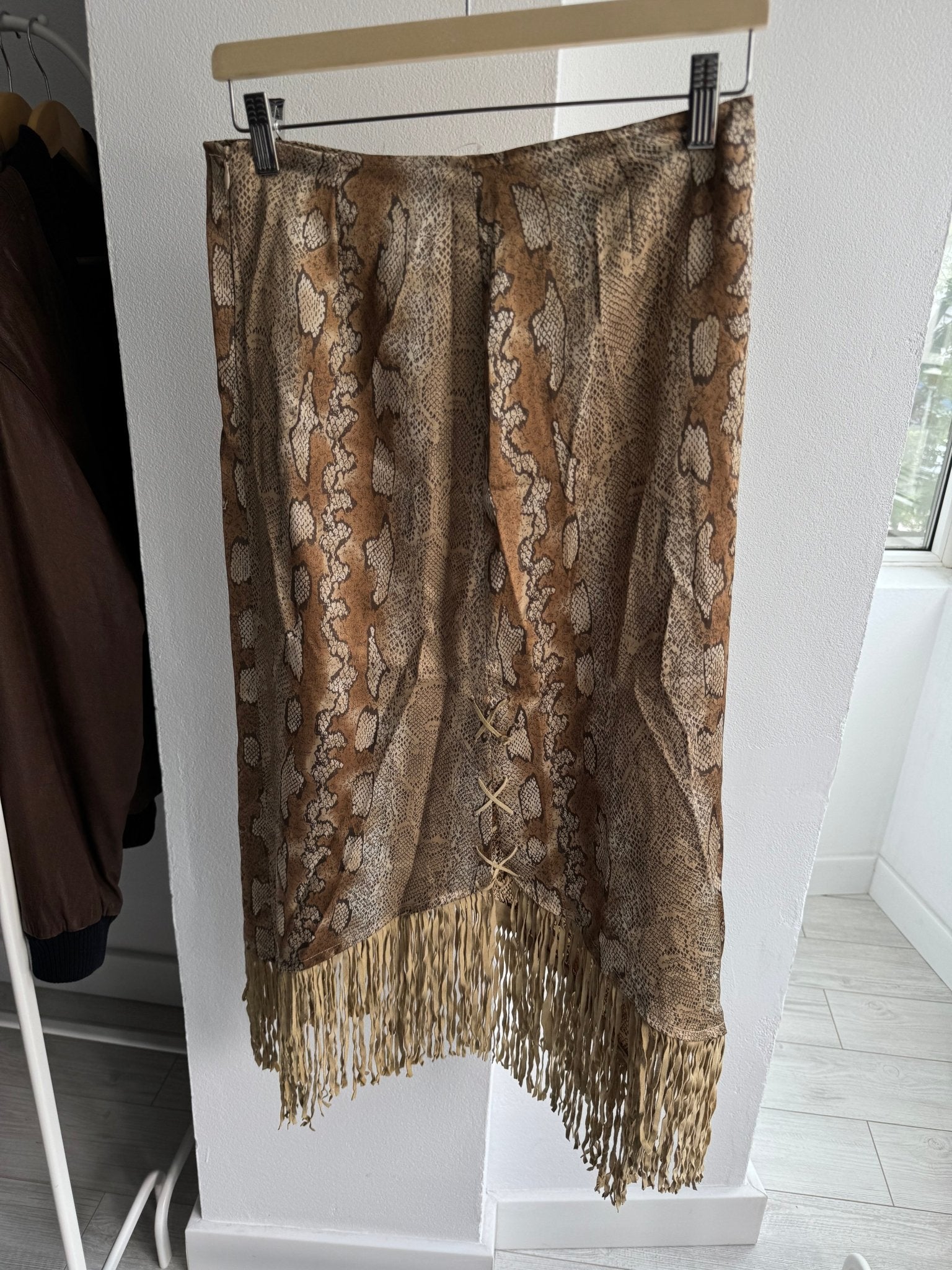 🐍 Fustă Vintage Snakeskin Print cu Franjuri – IT 44 (M) – Made in Italy - anbracaminte