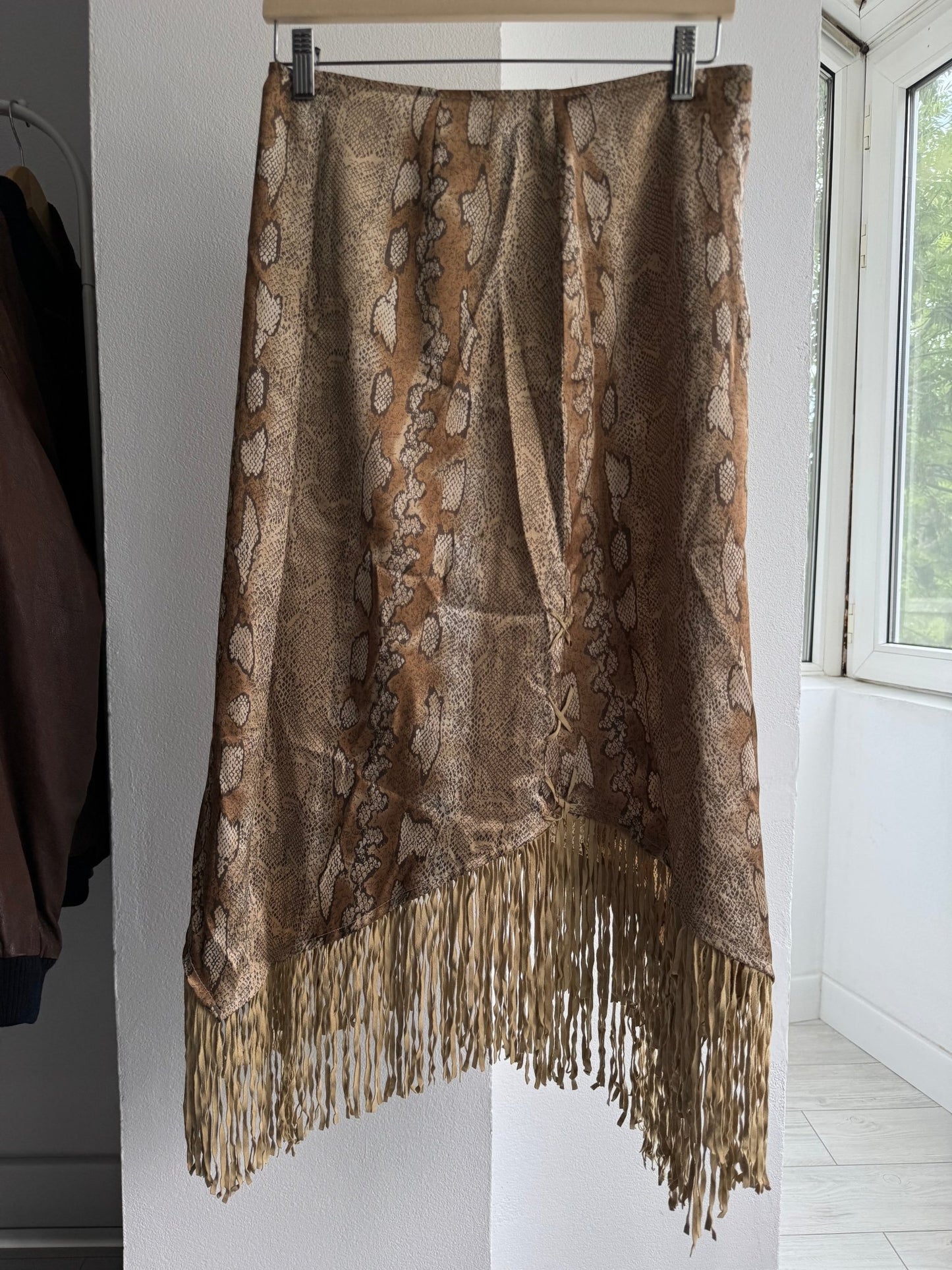 🐍 Fustă Vintage Snakeskin Print cu Franjuri – IT 44 (M) – Made in Italy - anbracaminte