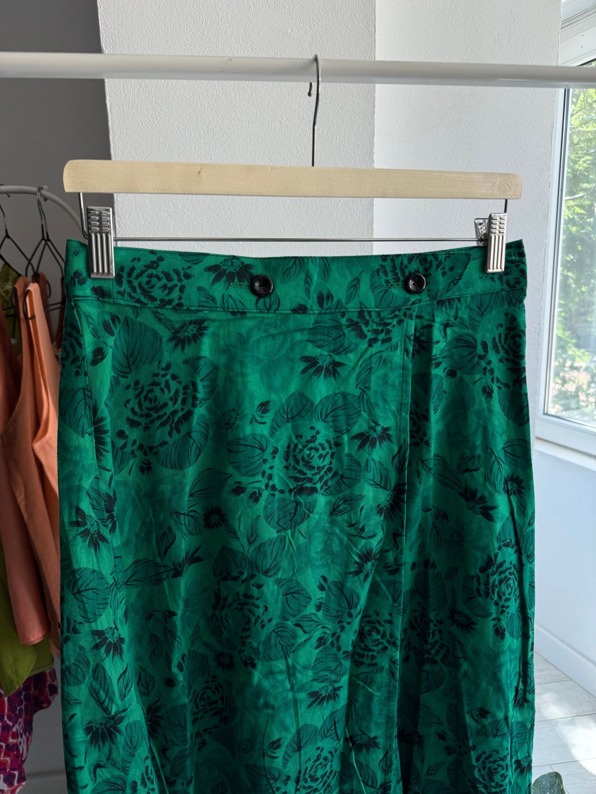 🌲 Fustă Vintage Verde cu Print Floral – Approx. M Damă - anbracaminte