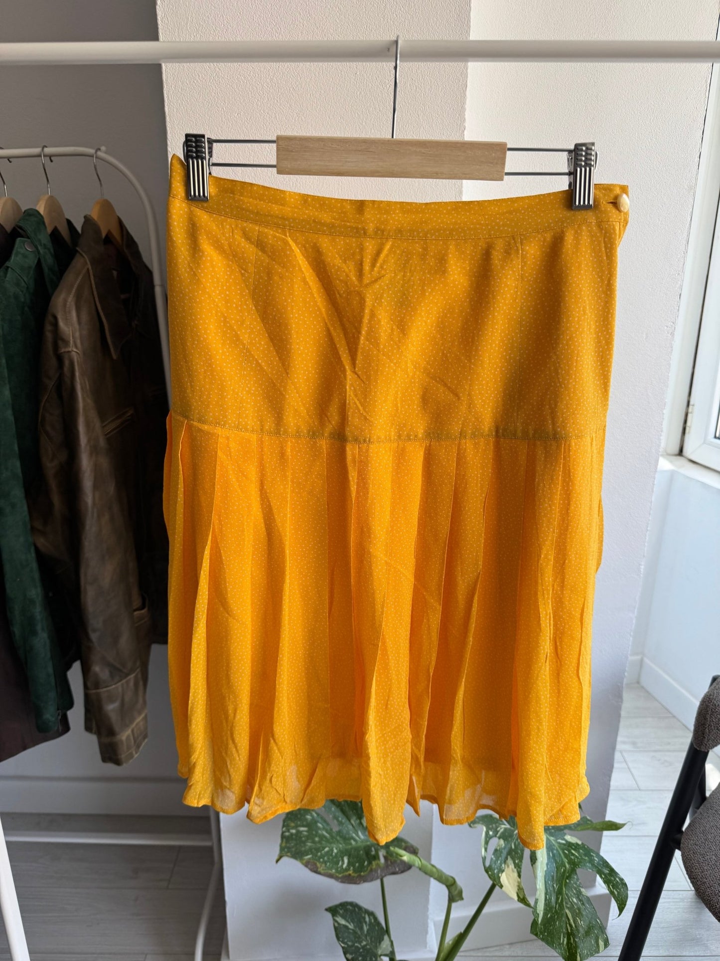 🍋 Fustă Vintage Yellow din Mătase cu Geometric Pattern – IT 44 (S/M Damă) – Made in Italy - anbracaminte