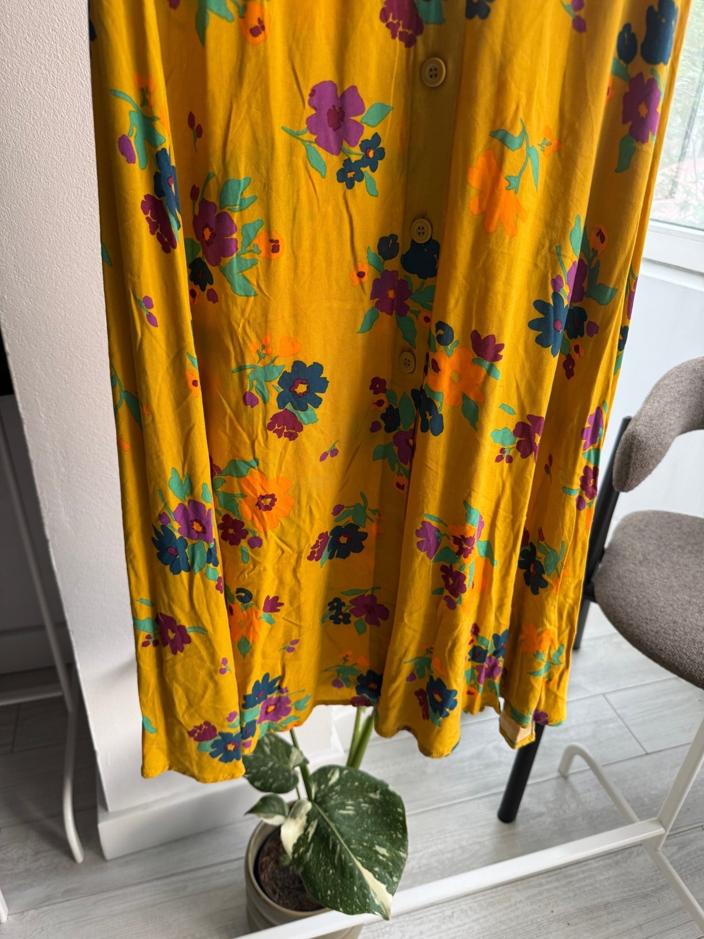 🌼 Fustă Vintage Yellow Floral Printed – XS/S Damă - anbracaminte