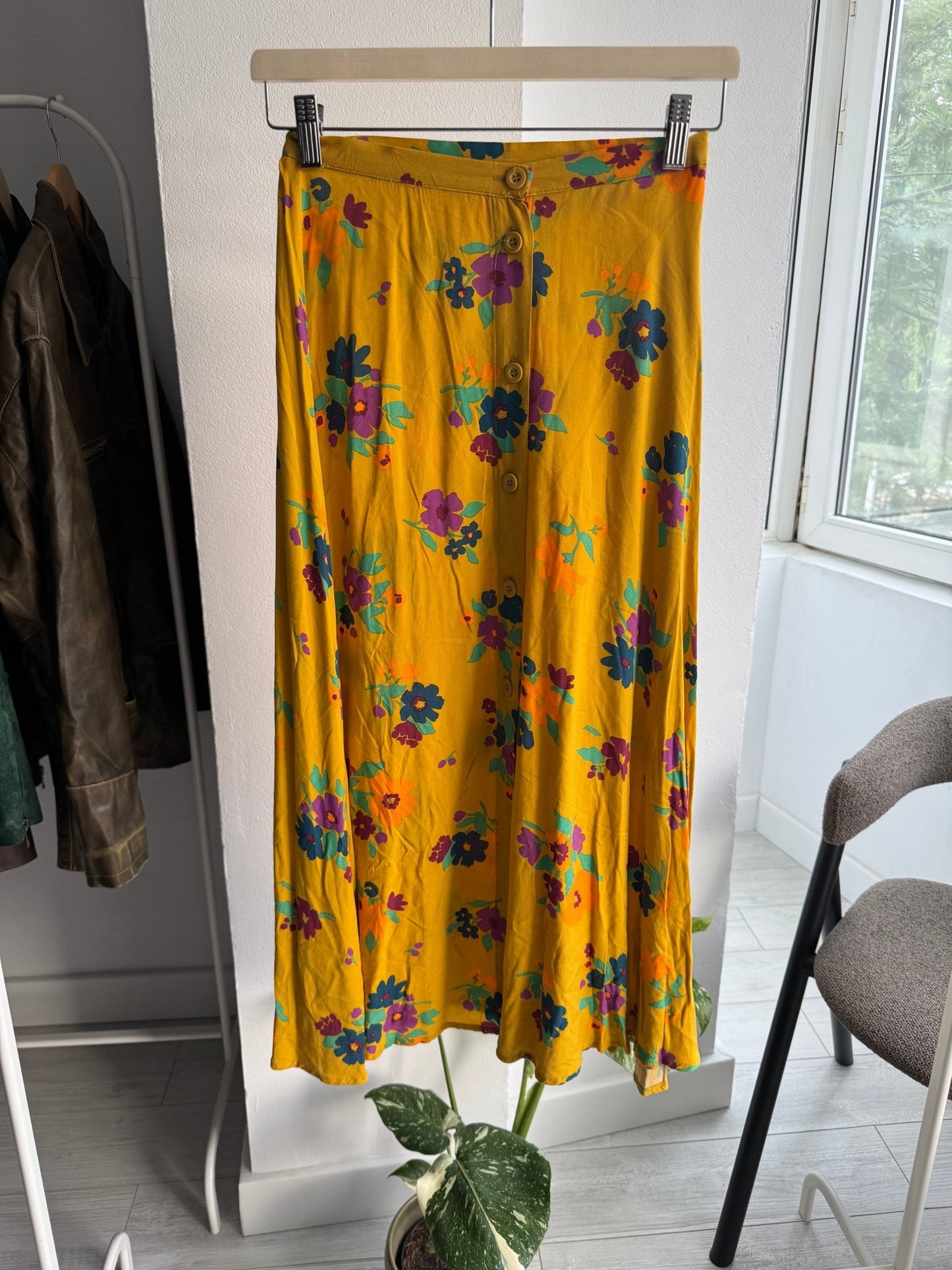 🌼 Fustă Vintage Yellow Floral Printed – XS/S Damă - anbracaminte