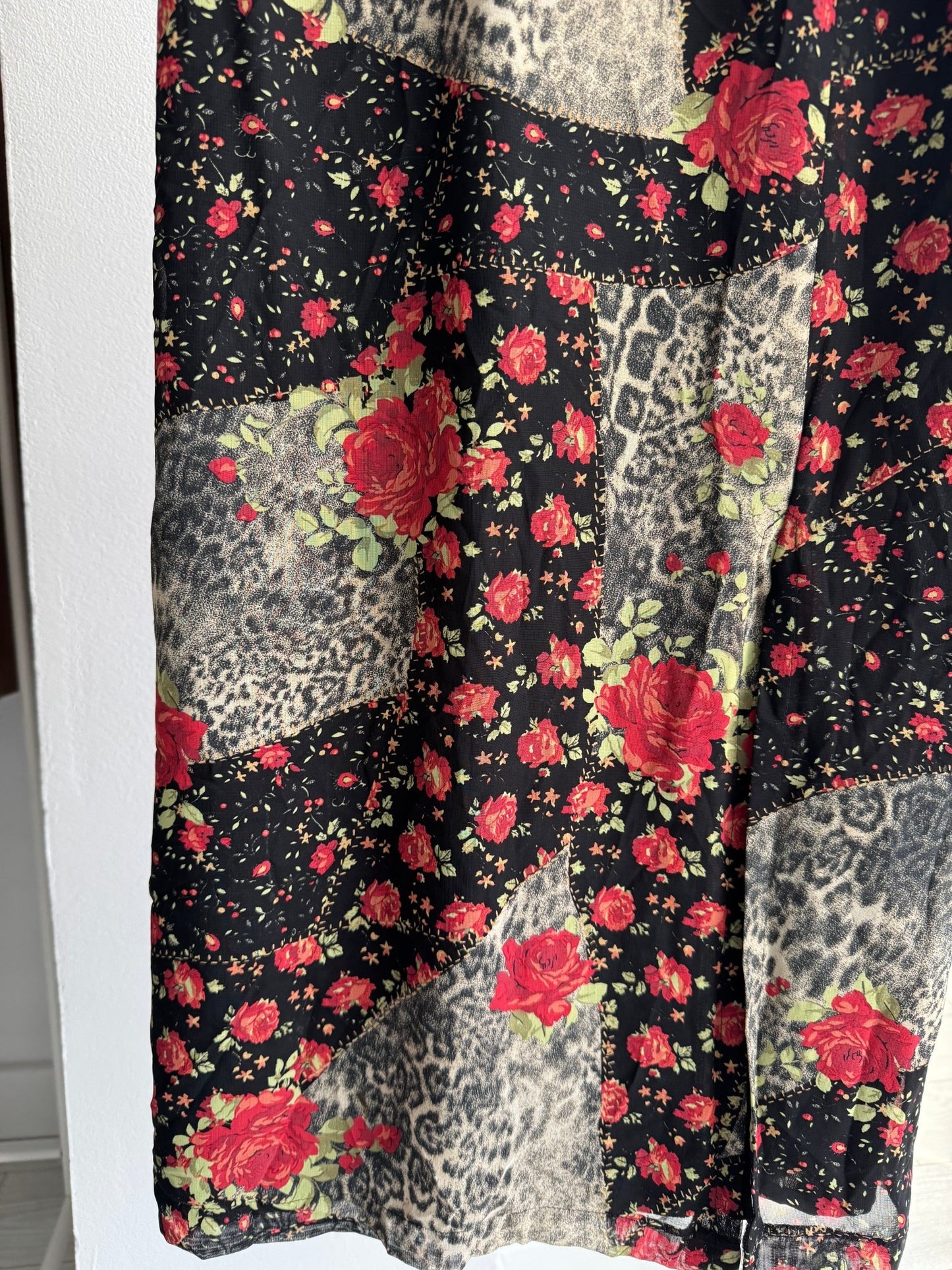 🌹🐆 Fustă Y2K Animal Print & Rose Print – M (38) - anbracaminte