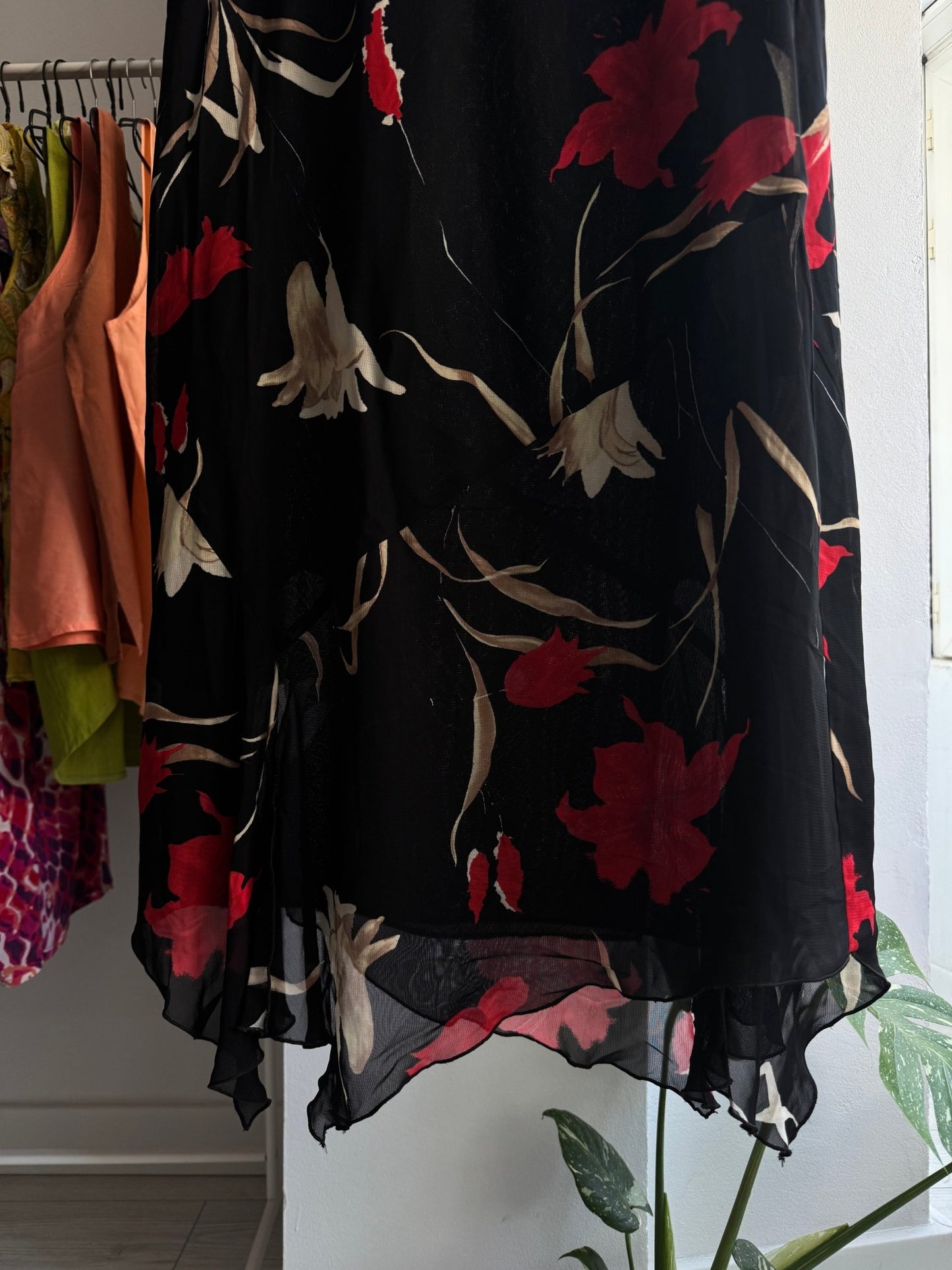 ☀️ Fustă Y2K Black Mesh cu Floral Print – EU 38 (M Damă) - anbracaminte