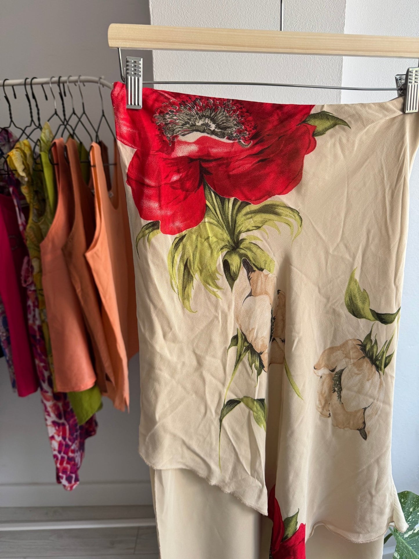 🌹 Fustă Y2K Cream Mesh cu Floral Print – M Damă – Made in Italy - anbracaminte