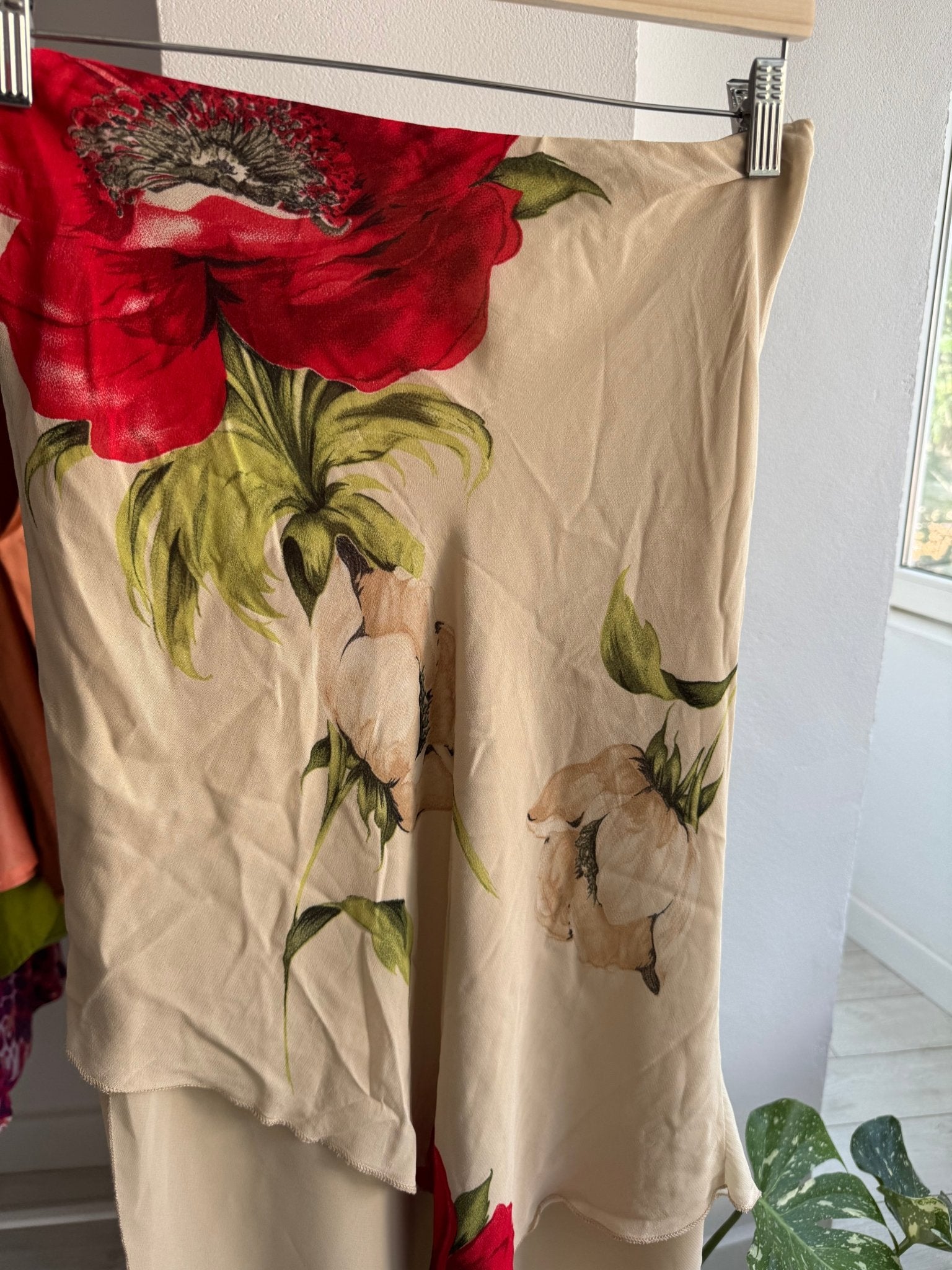 🌹 Fustă Y2K Cream Mesh cu Floral Print – M Damă – Made in Italy - anbracaminte