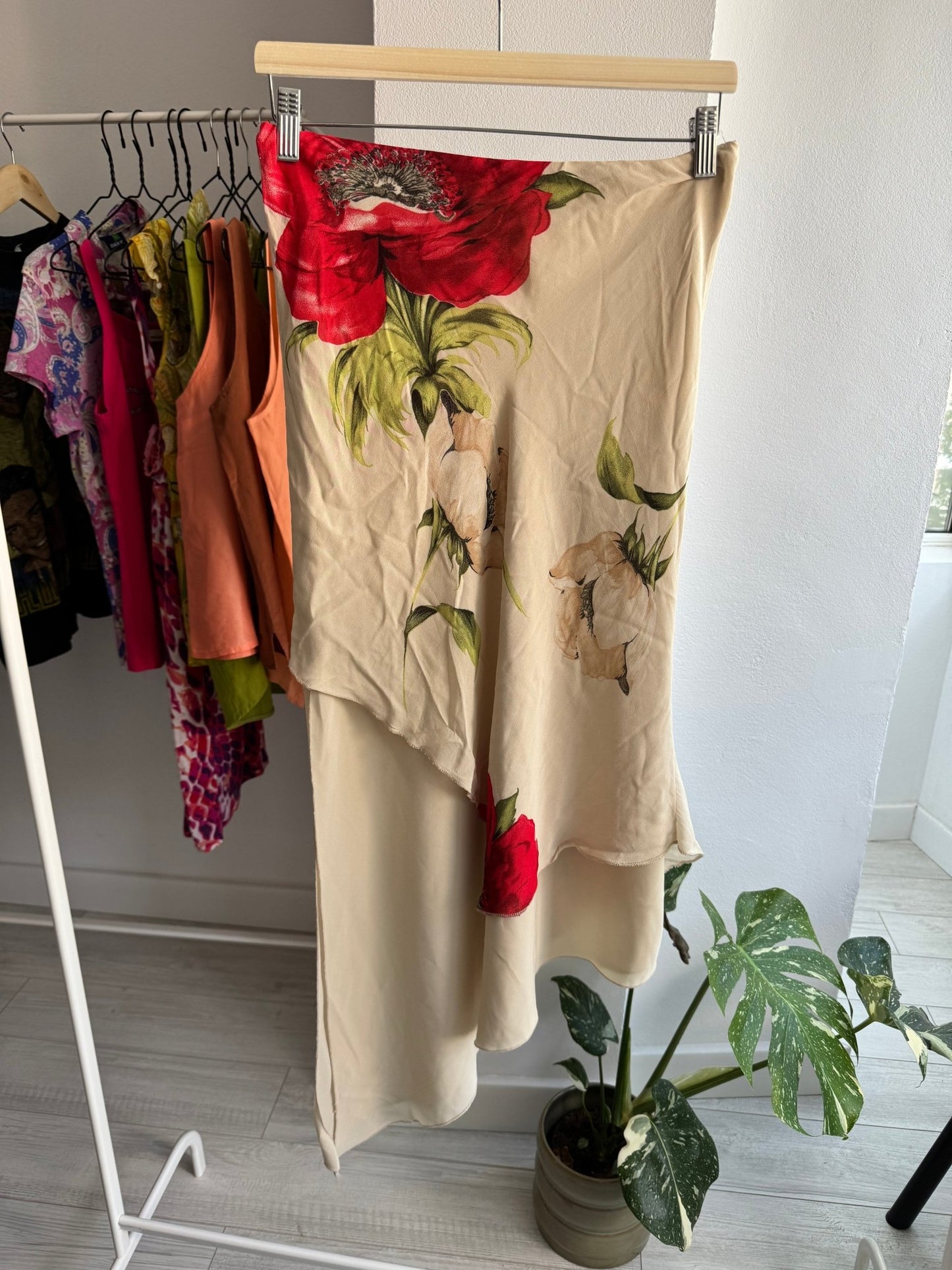 🌹 Fustă Y2K Cream Mesh cu Floral Print – M Damă – Made in Italy - anbracaminte