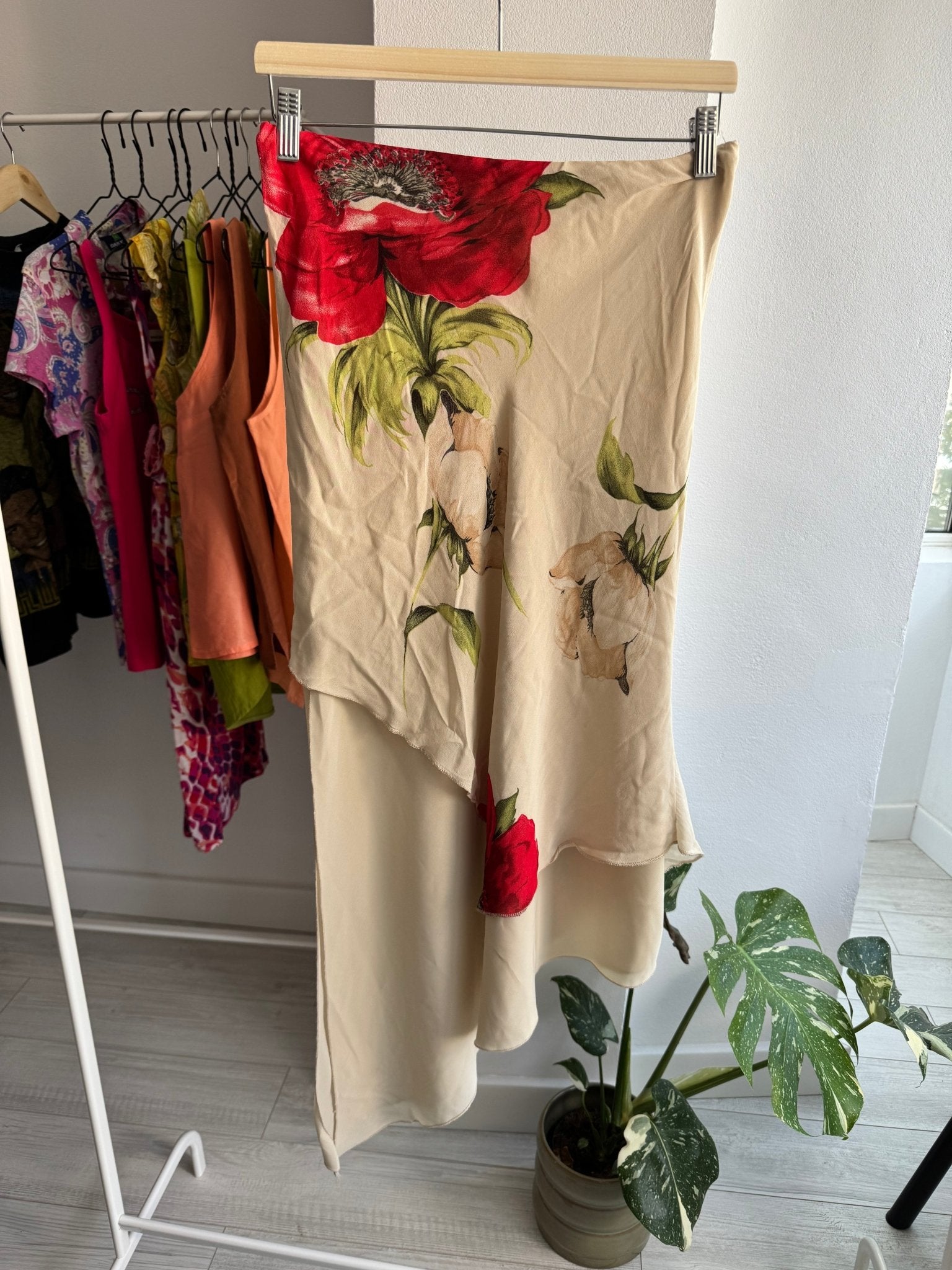 🌹 Fustă Y2K Cream Mesh cu Floral Print – M Damă – Made in Italy - anbracaminte