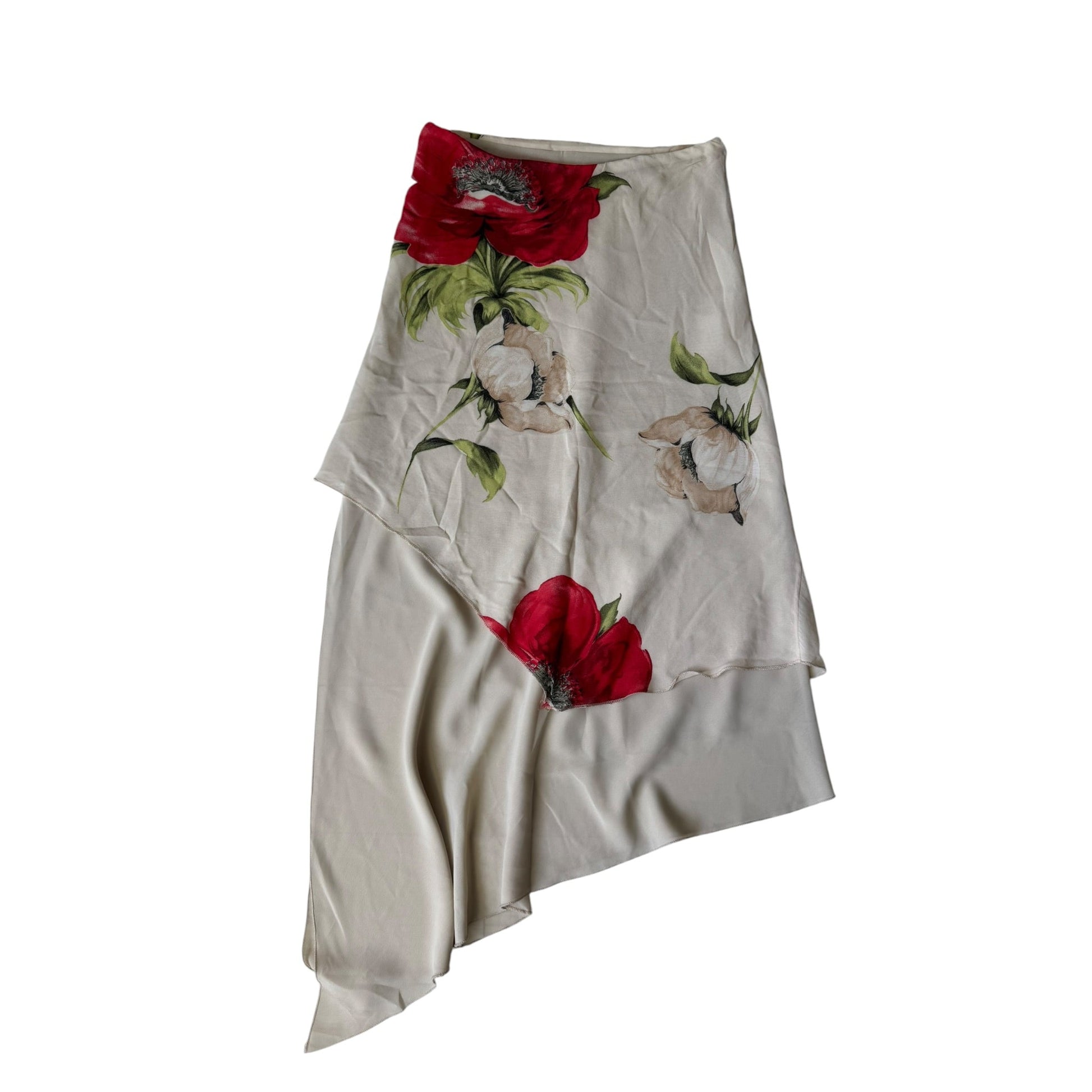 🌹 Fustă Y2K Cream Mesh cu Floral Print – M Damă – Made in Italy - anbracaminte