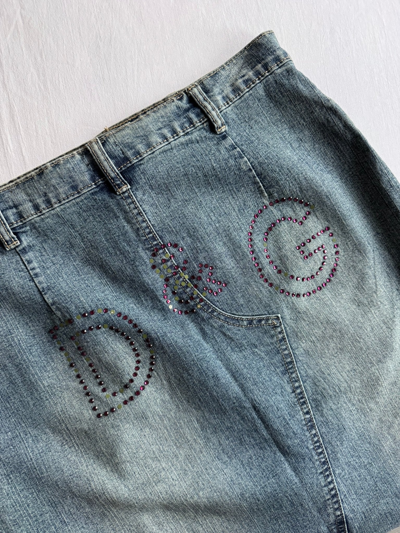 🧵 Fustă Y2K Dolce & Gabbana Denim / Rhinestones (Mărime US 28 - IT 42 / M) - anbracaminte