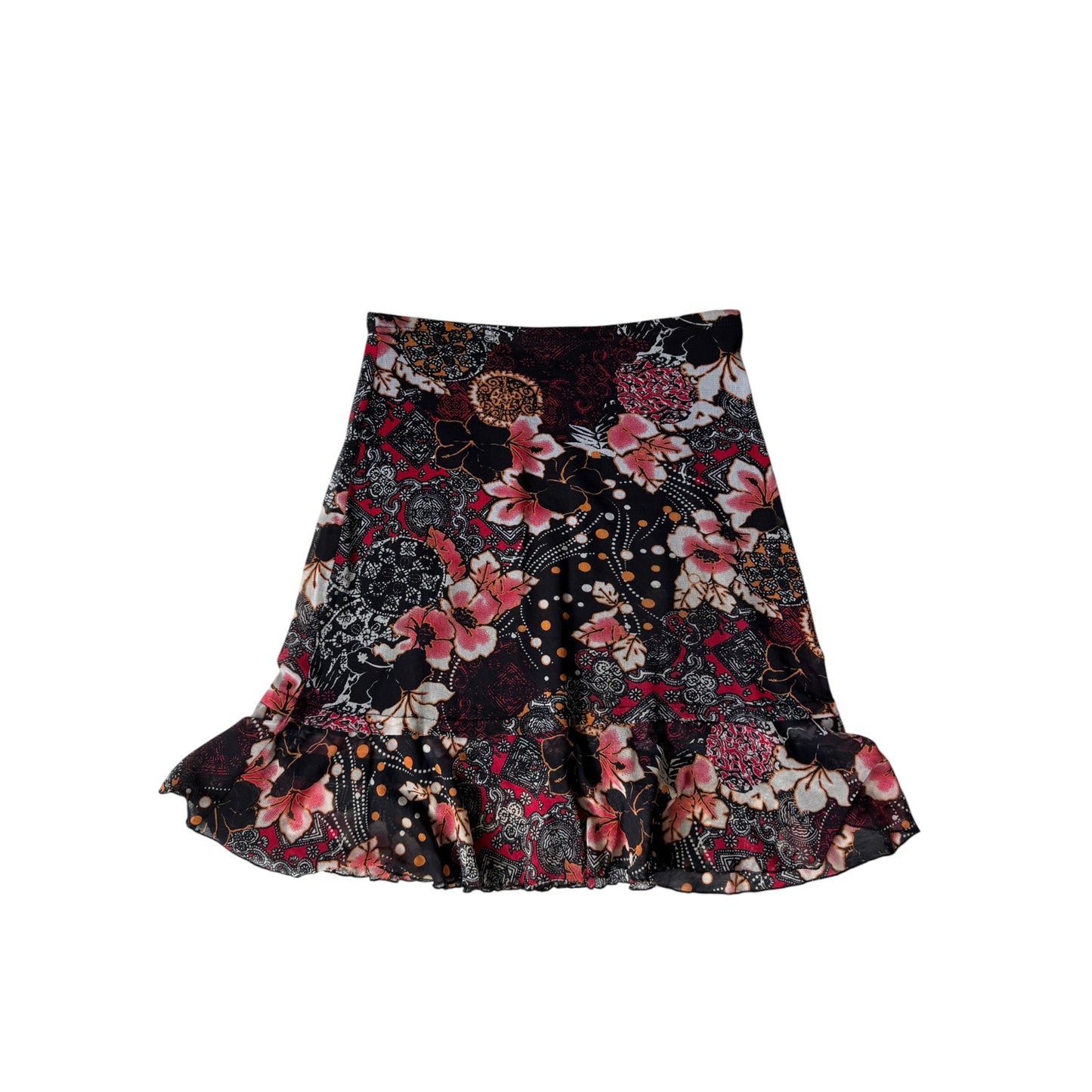 🌸 Fustă Y2K Floral Printed Mesh – S Damă - anbracaminte