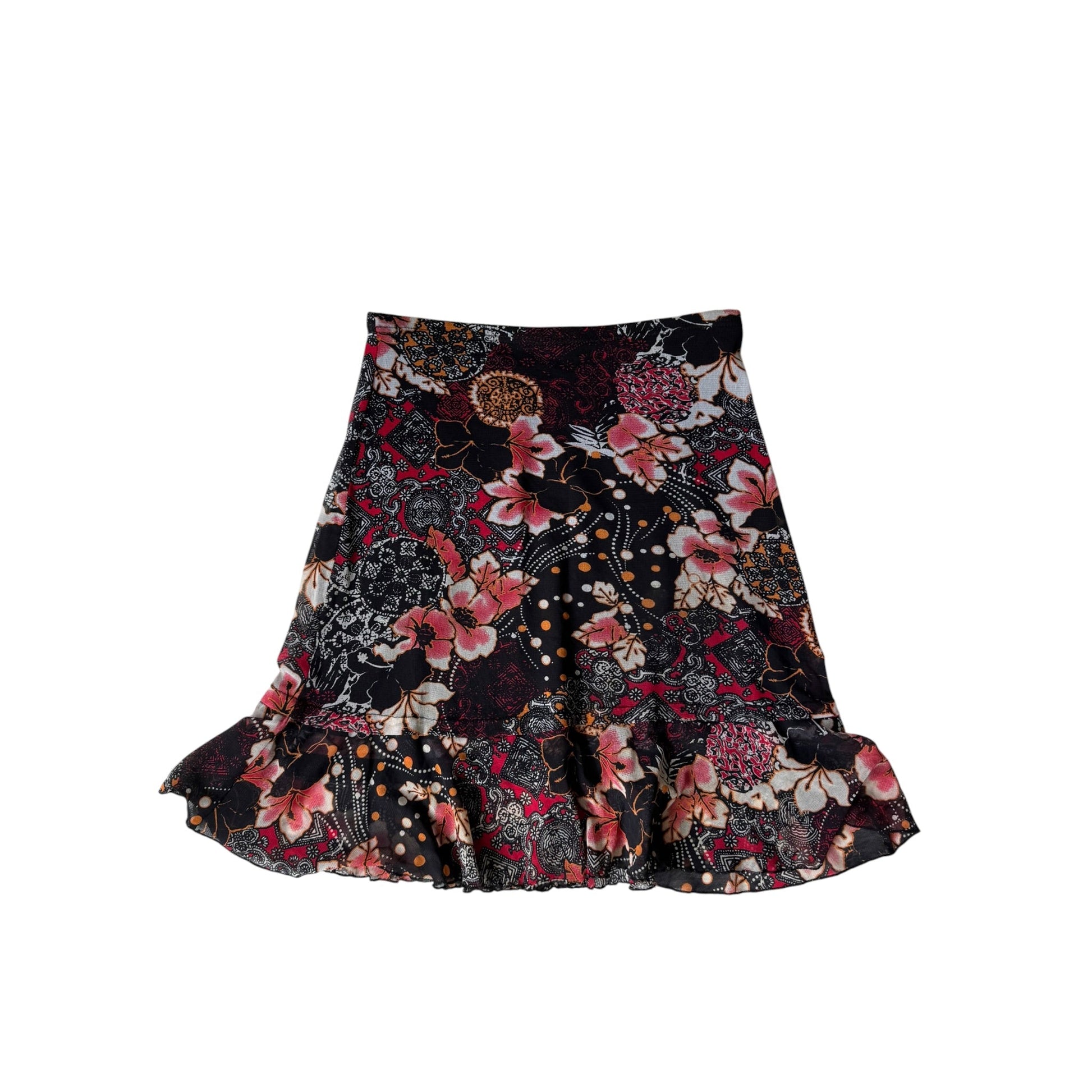 🌸 Fustă Y2K Floral Printed Mesh – S Damă - anbracaminte