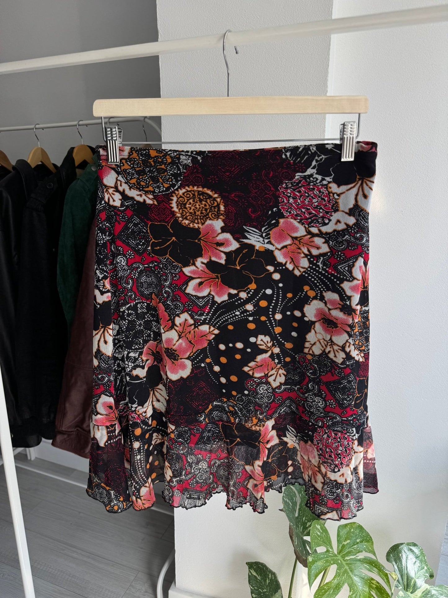 🌸 Fustă Y2K Floral Printed Mesh – S Damă - anbracaminte