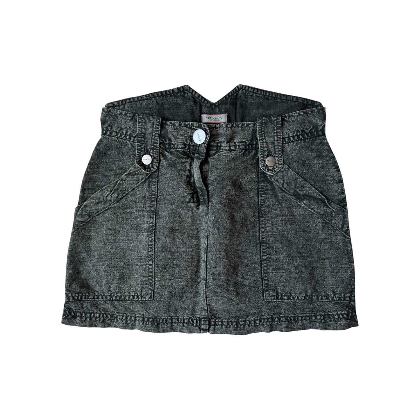 🪖 Fustă Y2K Max & Co din Bumbac și In – Verde Închis Washed – Mărime XS - anbracaminte