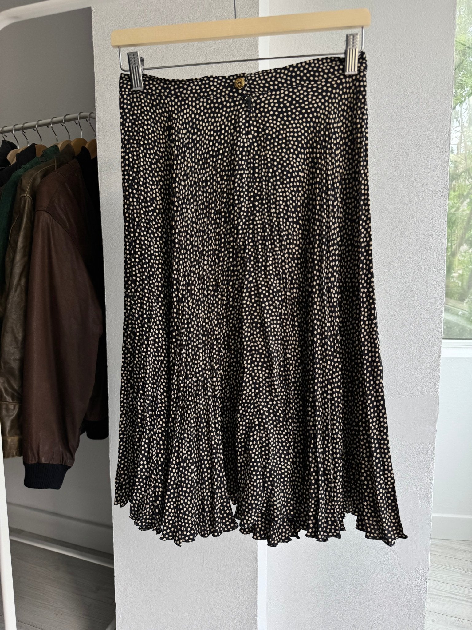 ⛵️ Fustă Y2K Navy Polka Dot Silk Blend – IT 44 (M) – Made in Italy - anbracaminte