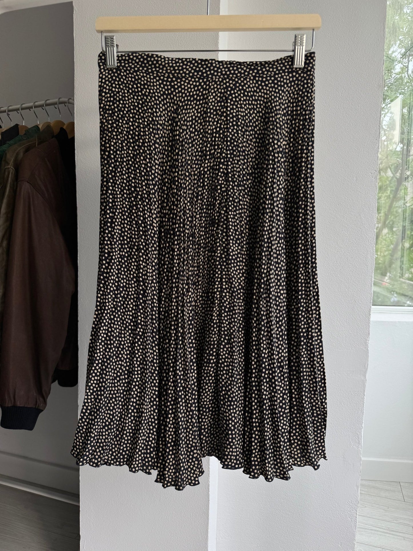 ⛵️ Fustă Y2K Navy Polka Dot Silk Blend – IT 44 (M) – Made in Italy - anbracaminte