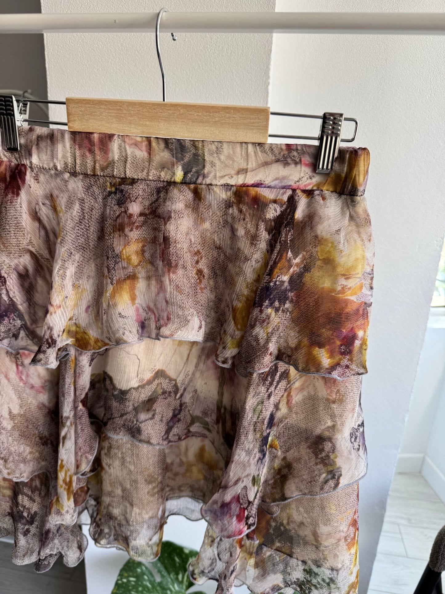 ✨ Fustă Y2K Printed Ruffled din Mătase – S Damă – Made in Italy - anbracaminte