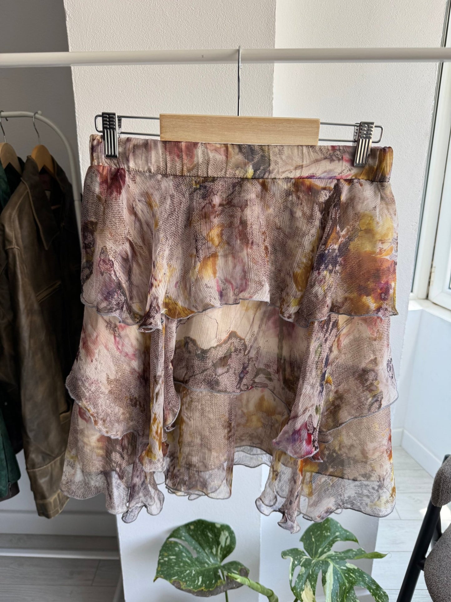 ✨ Fustă Y2K Printed Ruffled din Mătase – S Damă – Made in Italy - anbracaminte