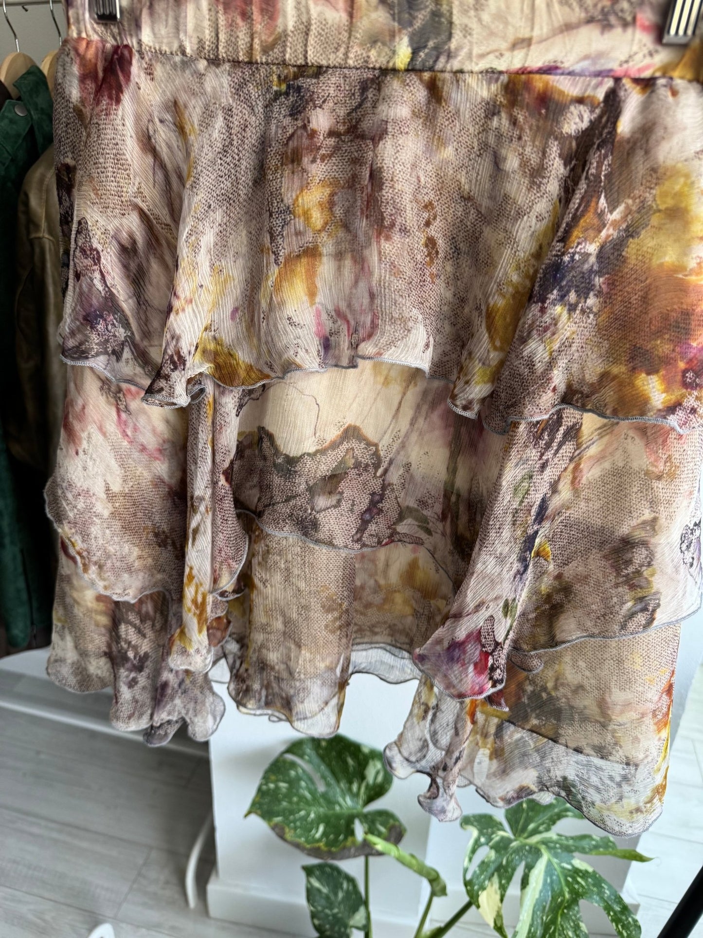 ✨ Fustă Y2K Printed Ruffled din Mătase – S Damă – Made in Italy - anbracaminte