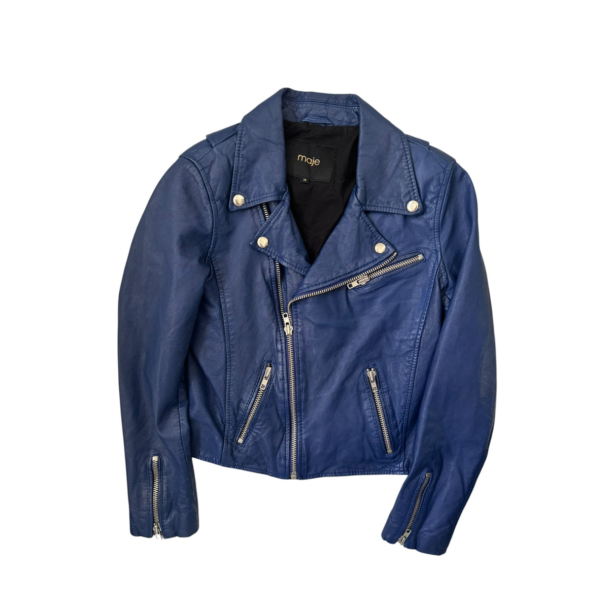 🔵 Geacă Biker Maje din Piele de Miel Albastră – EU 36 (XS/S Damă) - anbracaminte