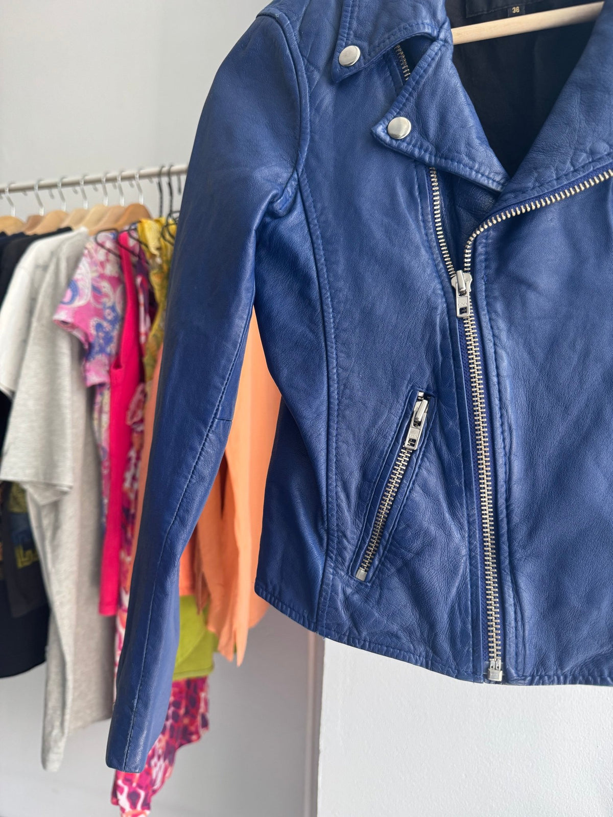 🔵 Geacă Biker Maje din Piele de Miel Albastră – EU 36 (XS/S Damă) - anbracaminte