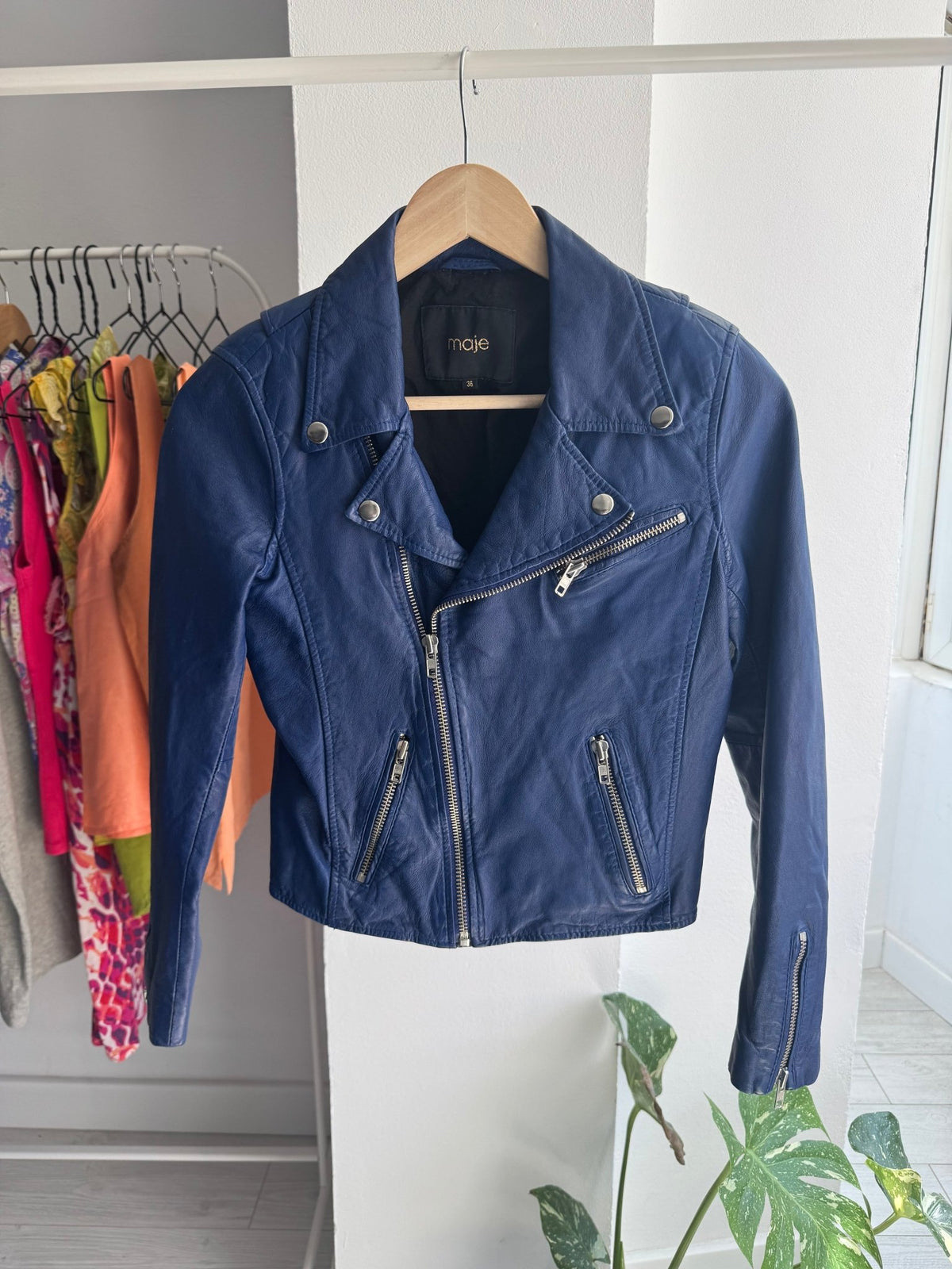 🔵 Geacă Biker Maje din Piele de Miel Albastră – EU 36 (XS/S Damă) - anbracaminte