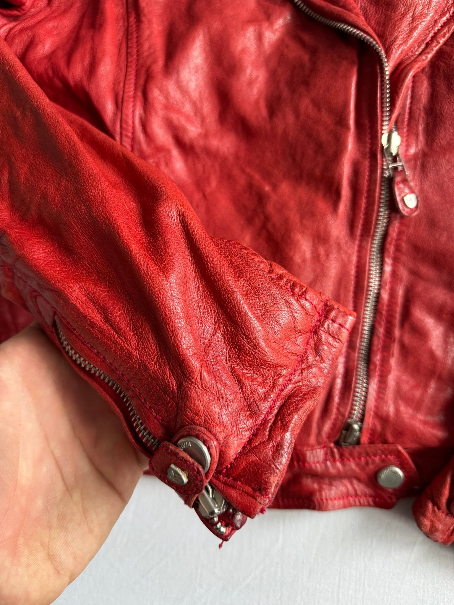 ❤️ Geacă Biker Y2K Damă din Piele Roșie – EU 38 (M) - anbracaminte
