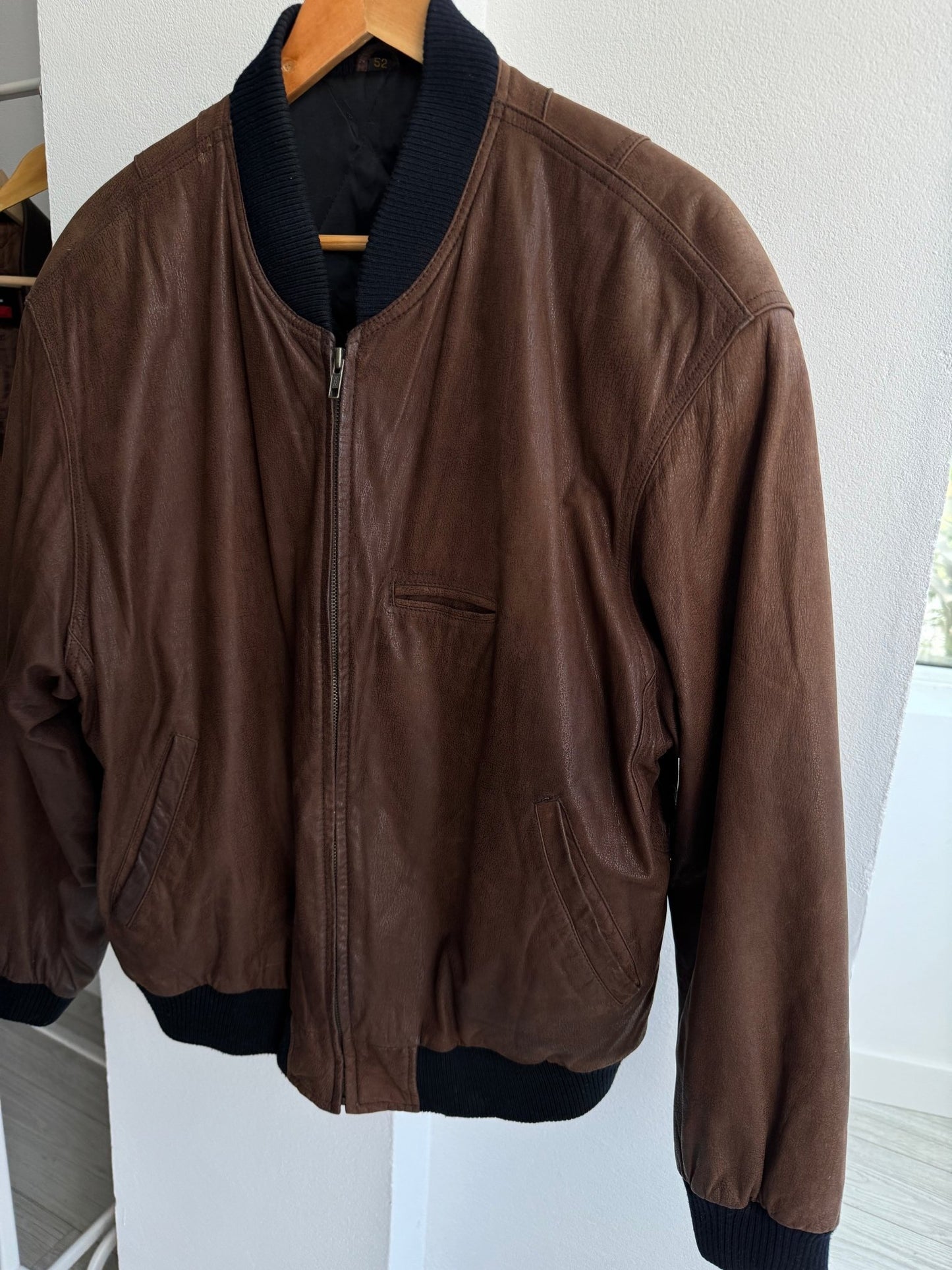 🤎 Geacă Bomber Vintage din Piele Maro – L/XL (52) - anbracaminte