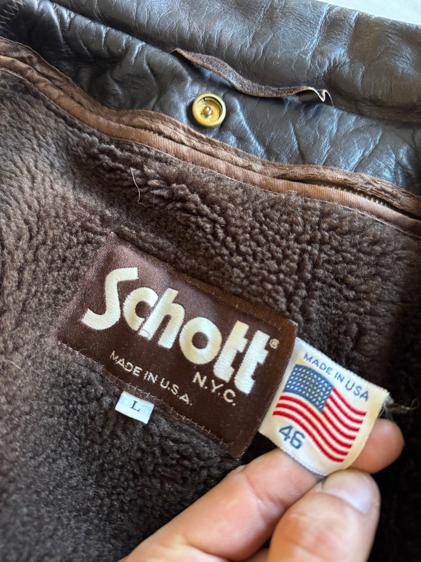 ✈️ Geacă de piele Schott NYC 184SM A - 2 maro, bărbați L – piele de vacă autentică, Made in USA 🇺🇸 - anbracaminte