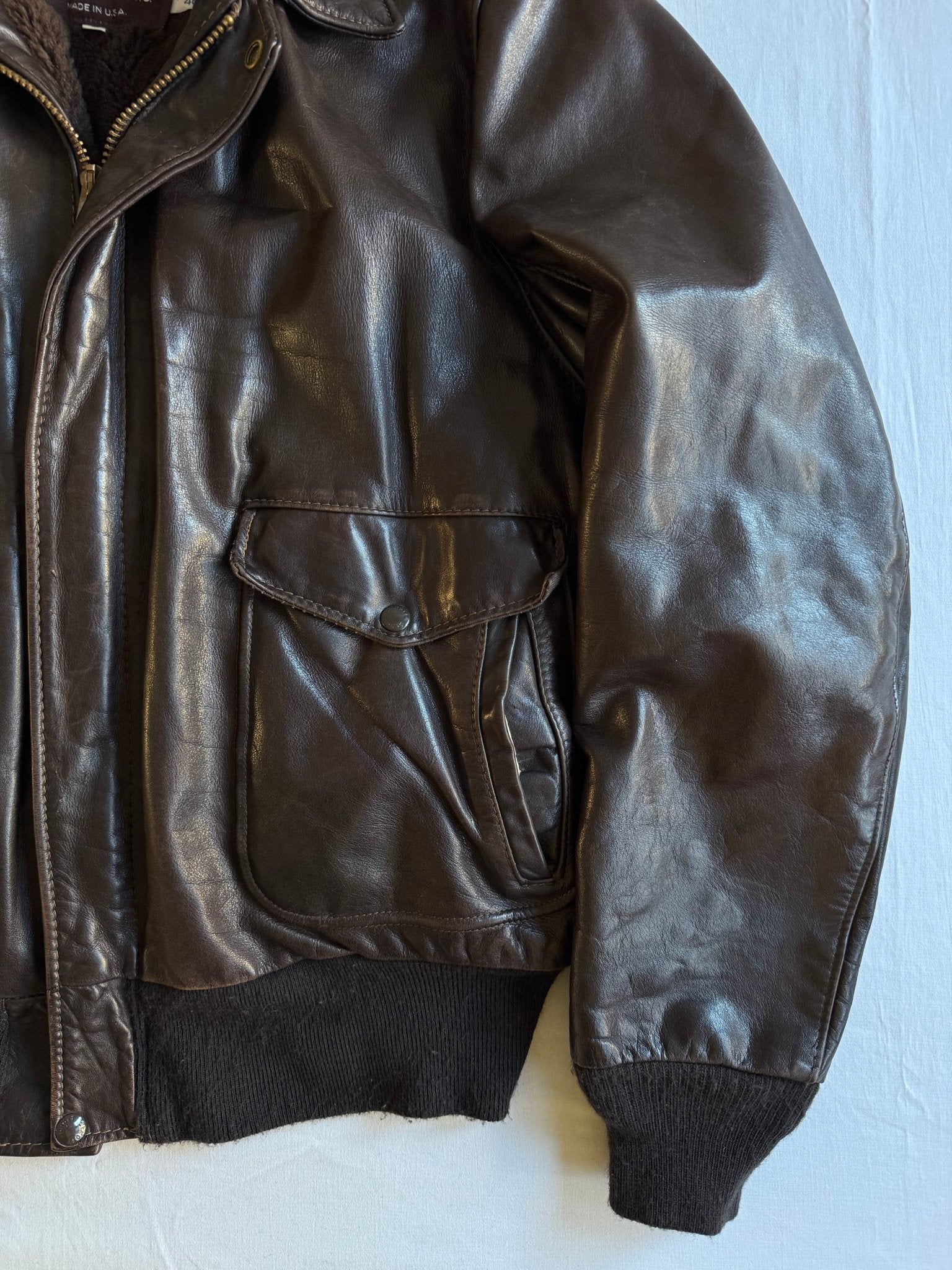 ✈️ Geacă de piele Schott NYC 184SM A - 2 maro, bărbați L – piele de vacă autentică, Made in USA 🇺🇸 - anbracaminte
