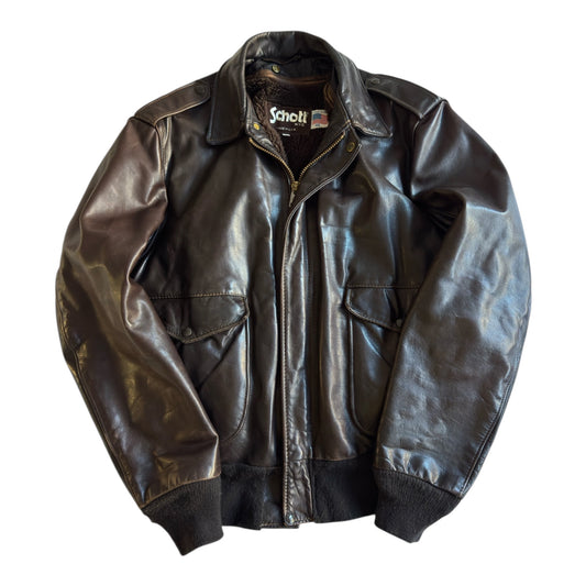 ✈️ Geacă de piele Schott NYC 184SM A - 2 maro, bărbați L – piele de vacă autentică, Made in USA 🇺🇸 - anbracaminte