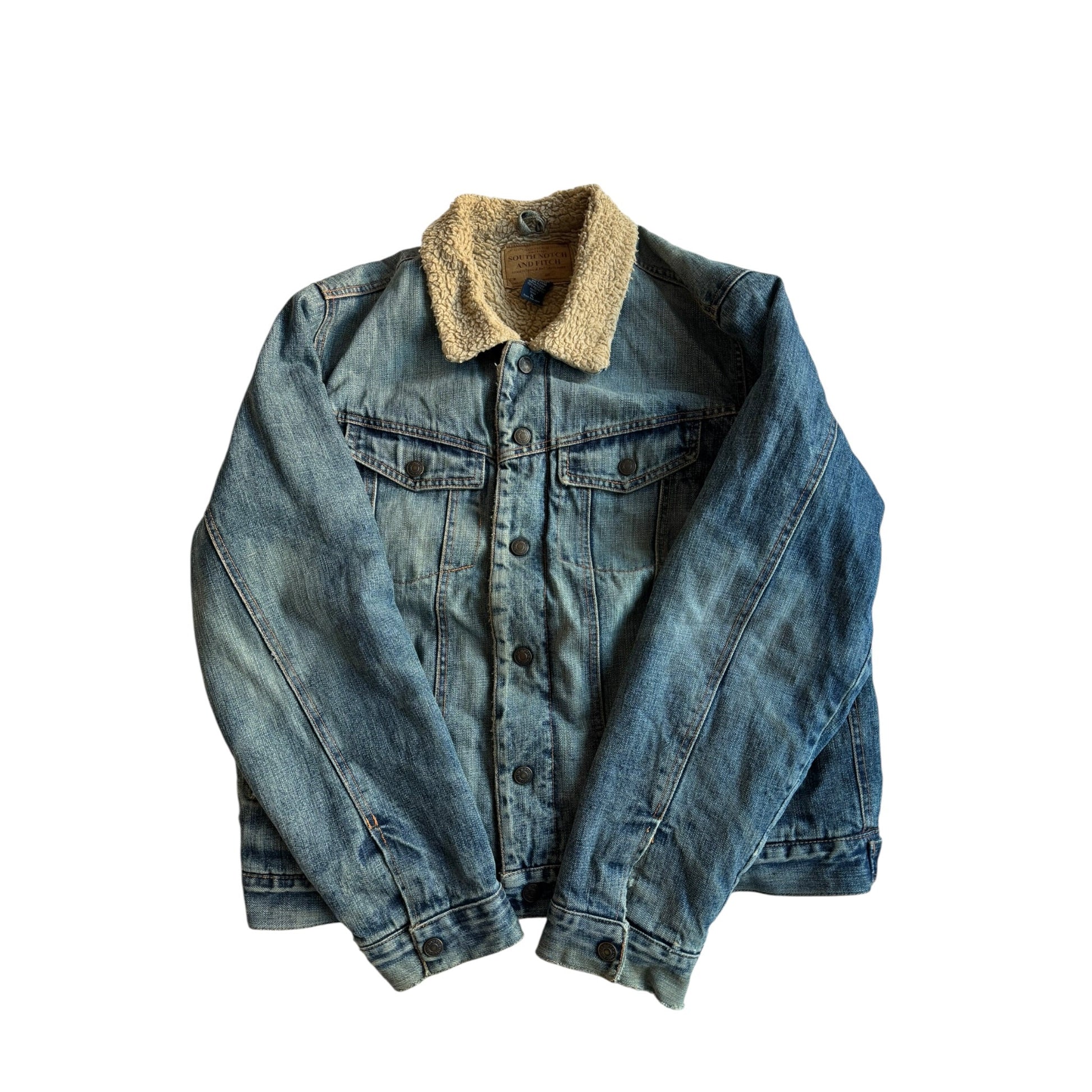👖 Geacă Denim Vintage Distressed cu Căptușeală Sherpa – XL - anbracaminte